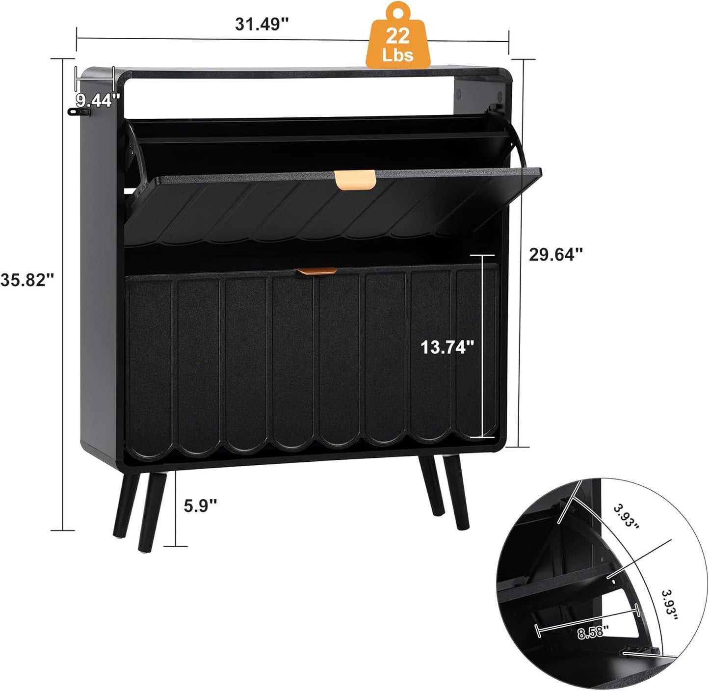 Shoe Storage Cabinet for Entryway with 2 Flip Drawers Set of 2, Freestanding Narrow Wood Shoe Cabinet with Wave Panel, Hidden Shoe Organizer for Foyer, Hallway (Black)