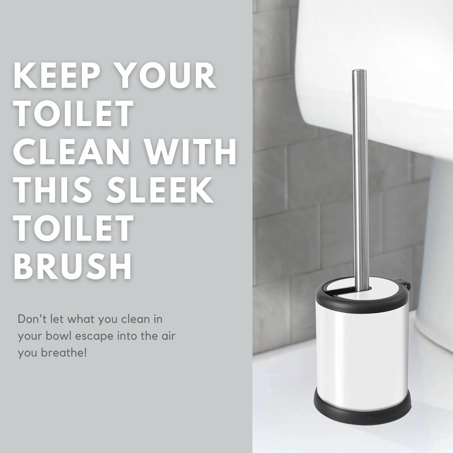 ToiletTree Products Toilet Brush with Lid - Sleek Bowl Brush and Holder - Heavy-Weight Base - Lidded Toilet Bowl Cleaner - White