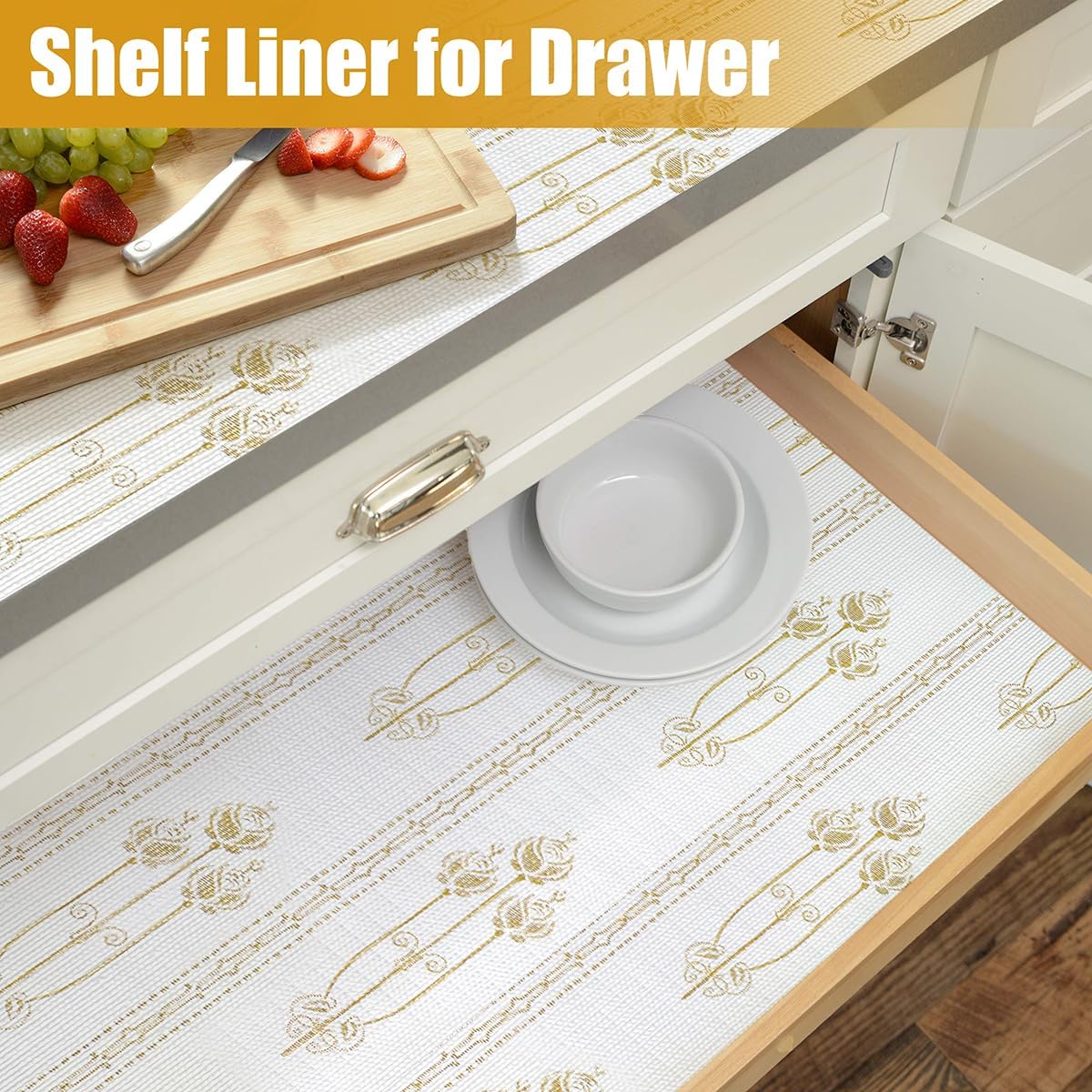Drawer and Shelf Liner for Kitchen Cabinets Non-Adhesive Drawer Liners Floral Shelf Liners for Kitchen Non-Slip Cabinet Liner Strong Grip Waterproof Liners Easy to Clean 12IN × 10FT
