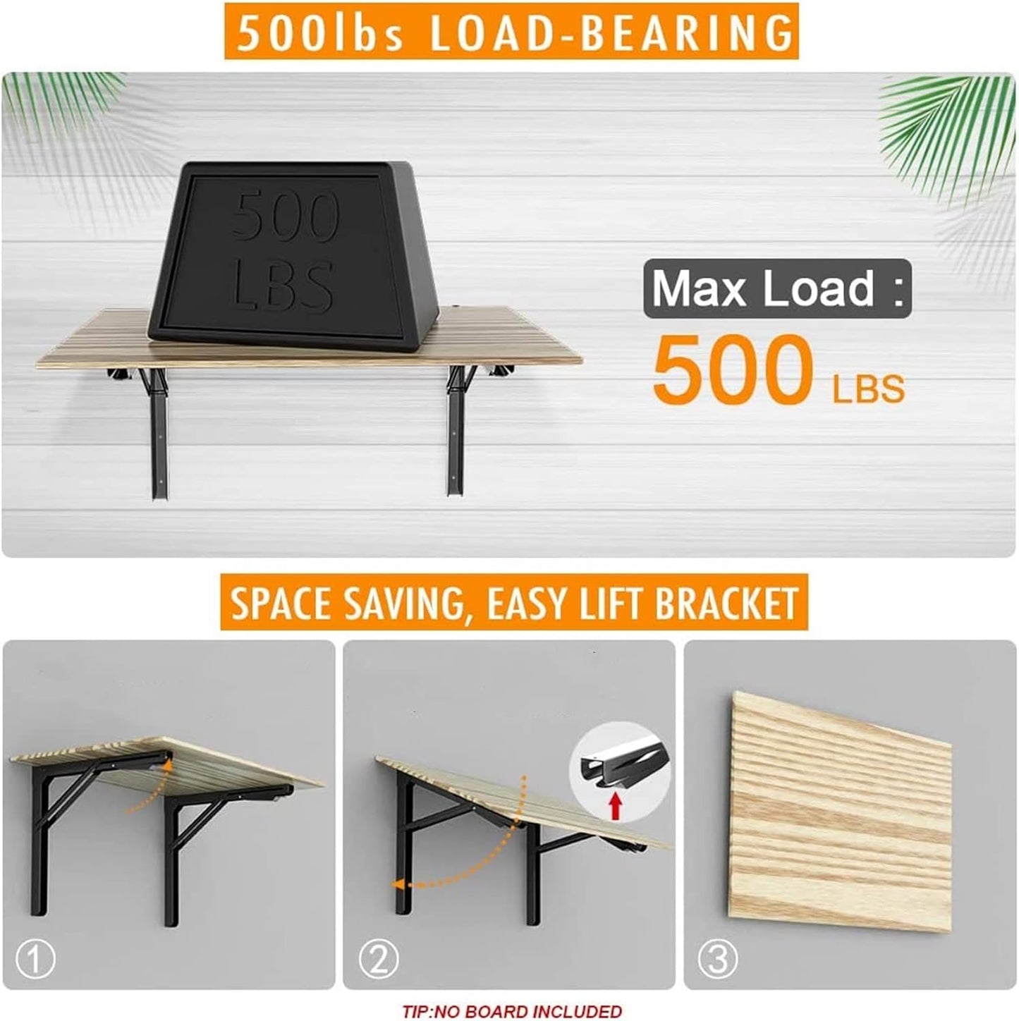 TORACK 24" Folding Shelf Brackets Heavy Duty Shelf Bracket Wall Mounted Triangle Hinges for Shelves Collapsible Table Brackets Workbench Supports for Garage(1 Pair)