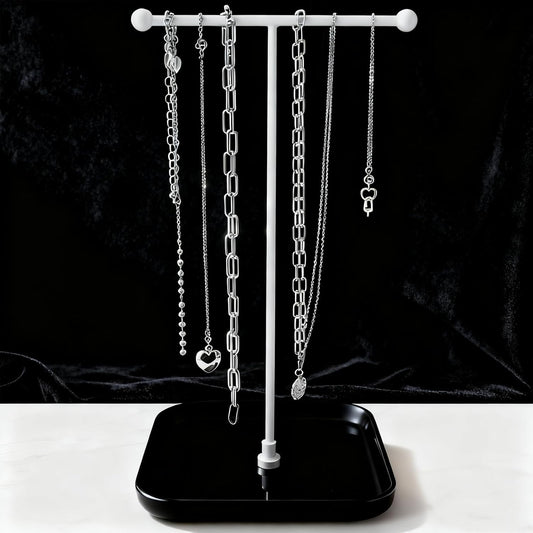 VROOMIUM Necklace Holder- Ceramic Base 1ft Height Jewelry Organizer Stand, Aesthetic Jewelry Hanger Display for Necklaces, Bracelets, Rings, Exhibidor de Collares-Minimalist Black
