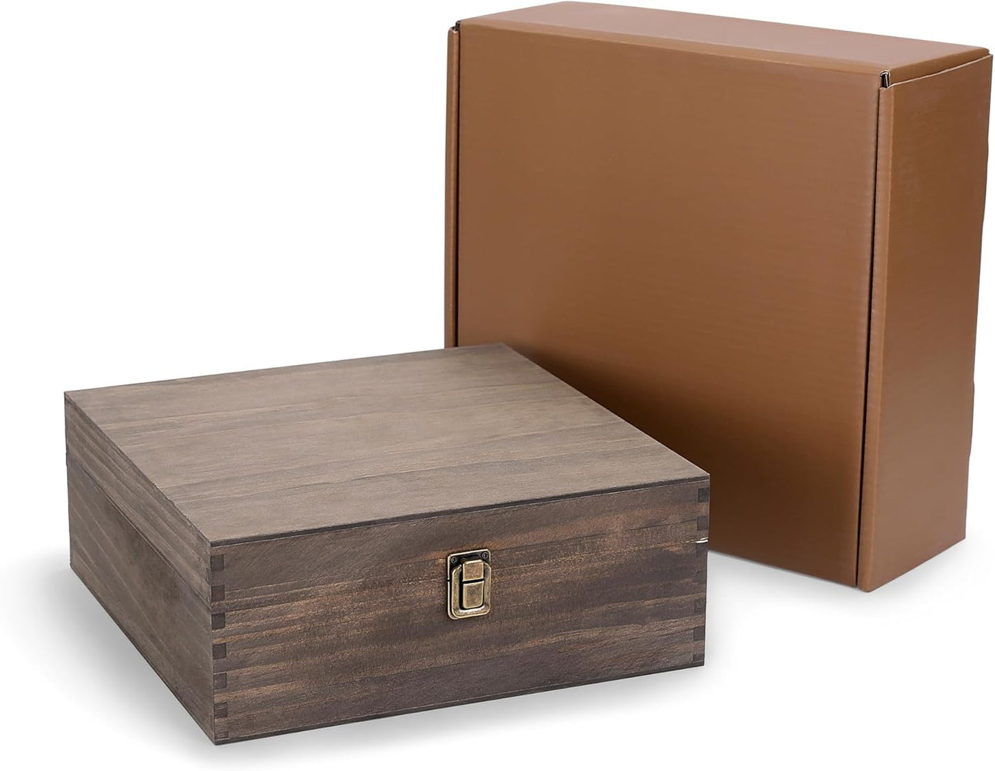 makerflo Medium Dark Walnut Wood Memory Box (Pack of 24) with Hinged with Clasp, Black Felt Inside, Keepsake Wooden Box Ideal for Craft and Personalization (Laser Engraving, Epoxy, UV DTF, and Vinyl)