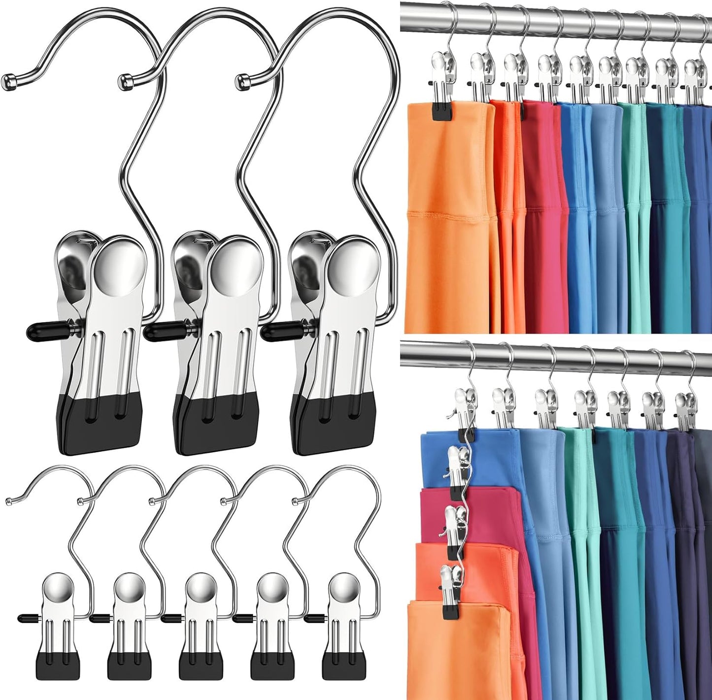 12 Pack Pants Hangers with Clip,Legging Organizer for Closet Hanging, Space Saving Yoga Pants Hangers Clip Hangers Closet Organization,Closet Organizers and Storage for Jeans,Shorts,Skirts,Hats