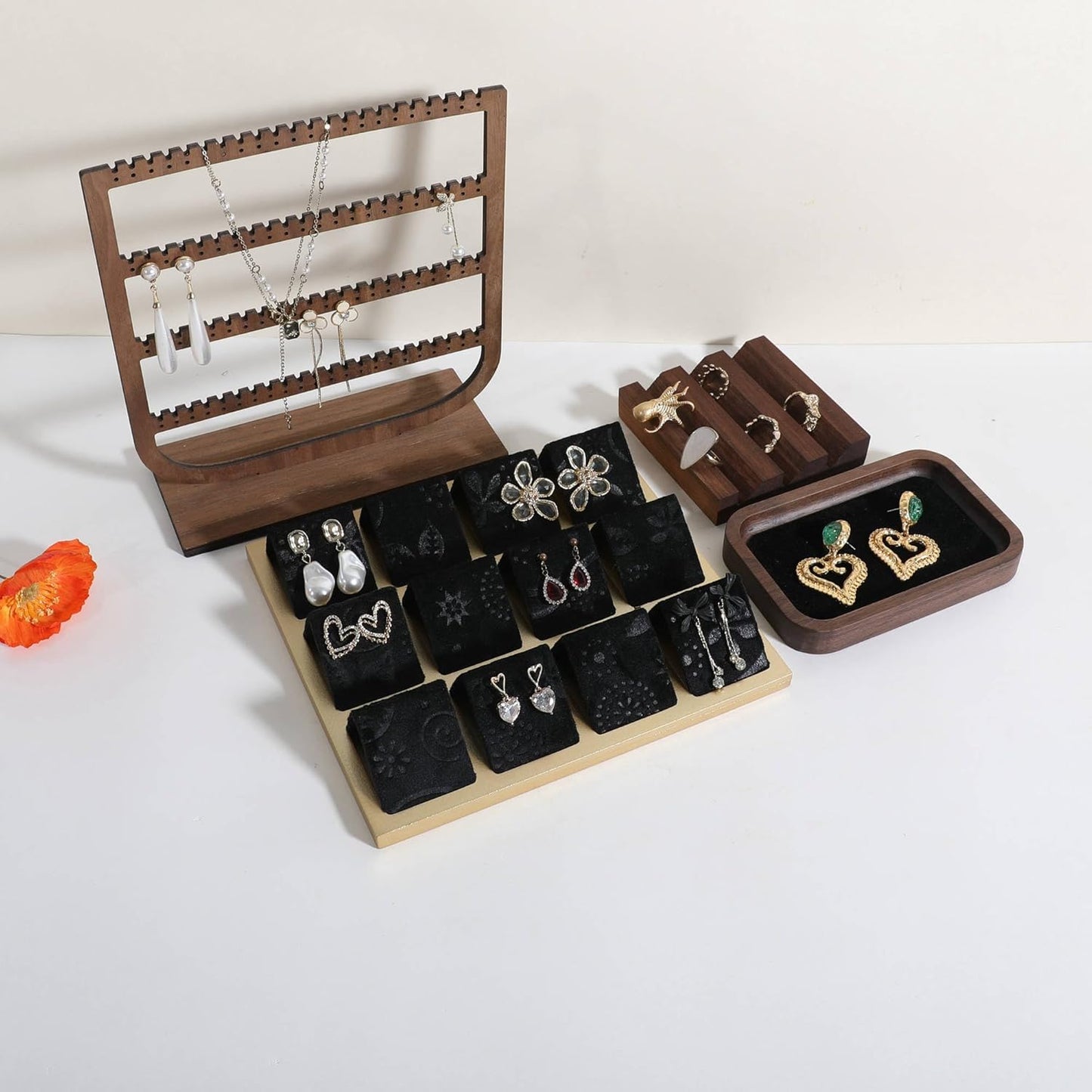 GemeShou Golden coated earring display stand for selling, velvet stud earring holder for jewelry display, Jewlery earring storage organizer tray, studs holder jewelry organizer【Earring holder-Black】
