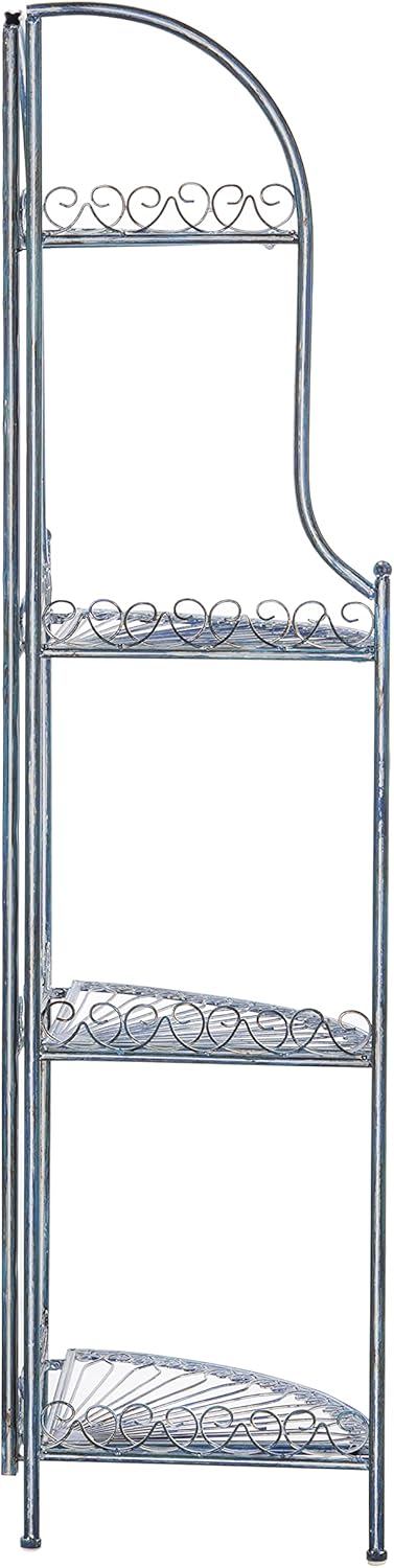 Safavieh PAT5013C Outdoor Collection Abarrane Antique Blue Wrought Iron 4-Tier Corner Shelf
