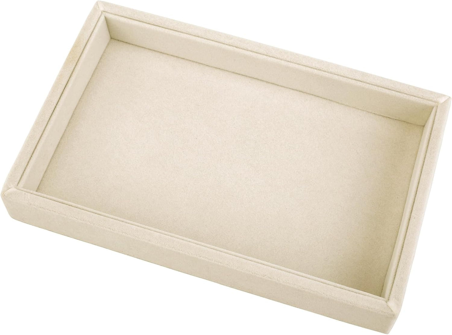 Mornajina 9" x 5.7" Velvet Jewelry Tray Jewelry Display Tray, Stackable Empty Plate Trays for Earrings Necklaces Bracelet Rings Display Showcase - Light Khaki