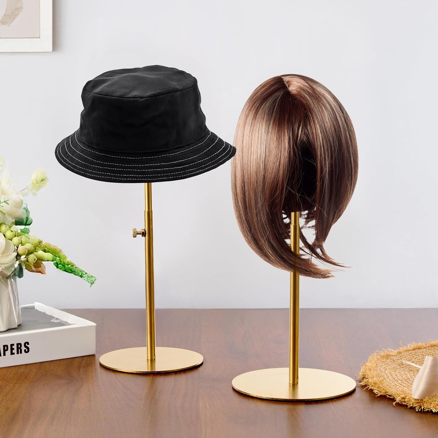 Hat Rack 2PCS Stainless Steel Hat Display Stand Adjustable Height Cap Rack Showcase for Home Boutique Retail Store