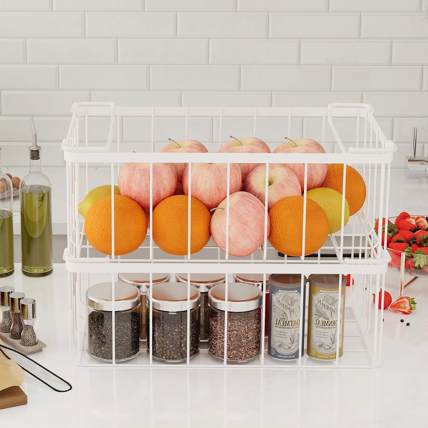 Freezer Organizer Bins -8 Pack Stackable Chest Freezer Organizer Baskets With Tag, For Kitchen, Cabinets, Cupboards, Counter Top, Freezer, Pantry. White