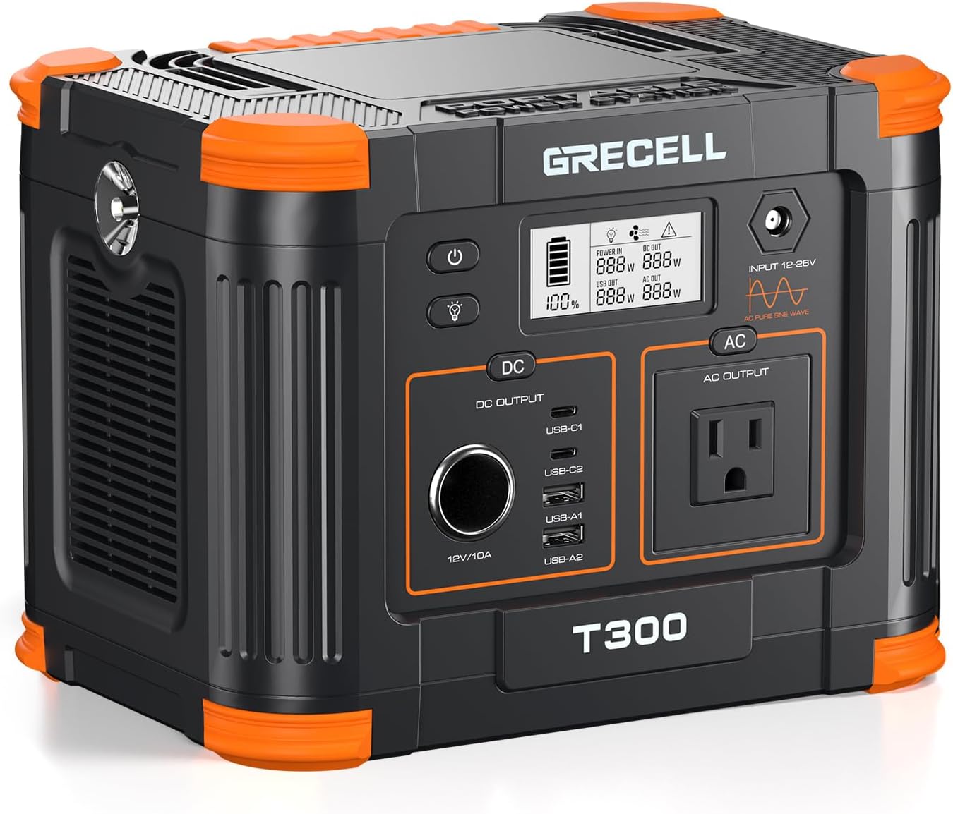 GRECELL 300W Portable Power Station 230.88Wh Solar Generator with USBC PD 60W, 110V Outlet Perfect for Camping, Outdoor Trips, Home Backup & Travel