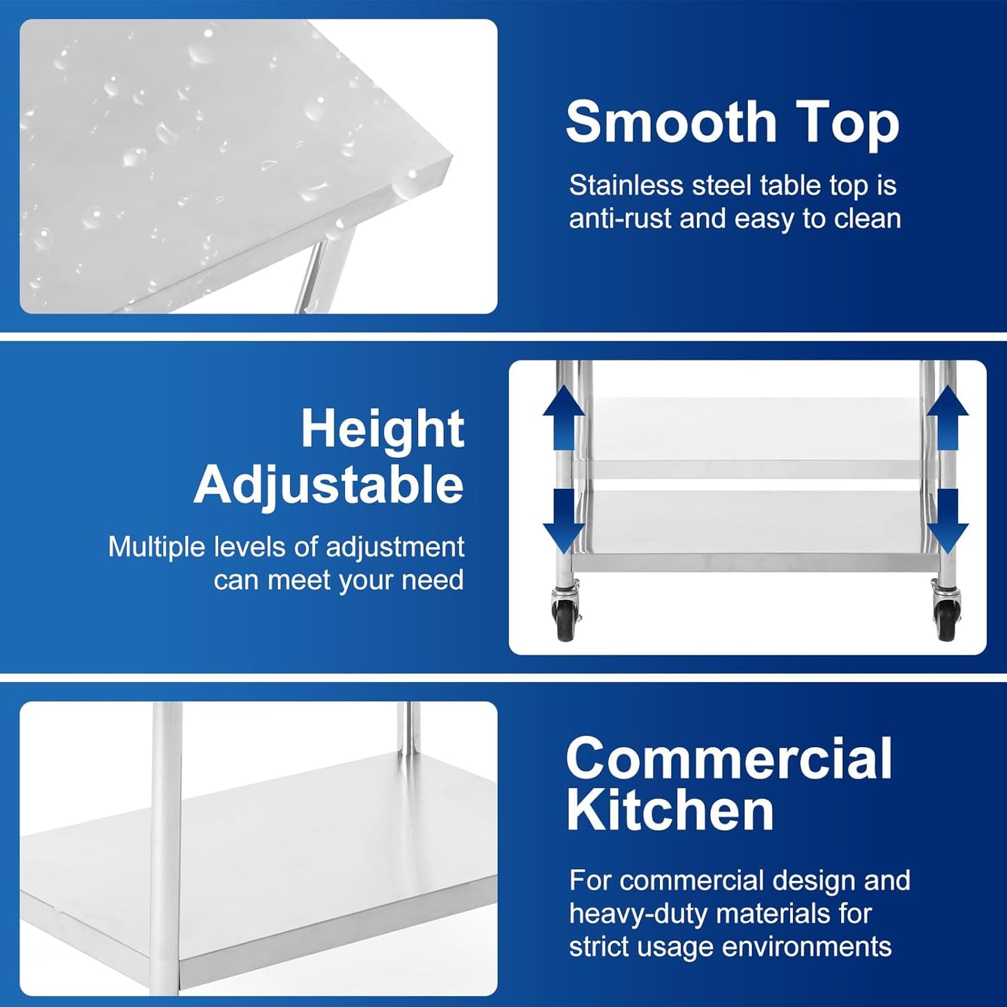 Stainless Steel Table for Prep & Work 36 x 24 Inches with Caster Wheels,Commercial Heavy Duty Metal Table with Undershelf for Home,Restaurant and Hotel Kitchen (36" x 24")