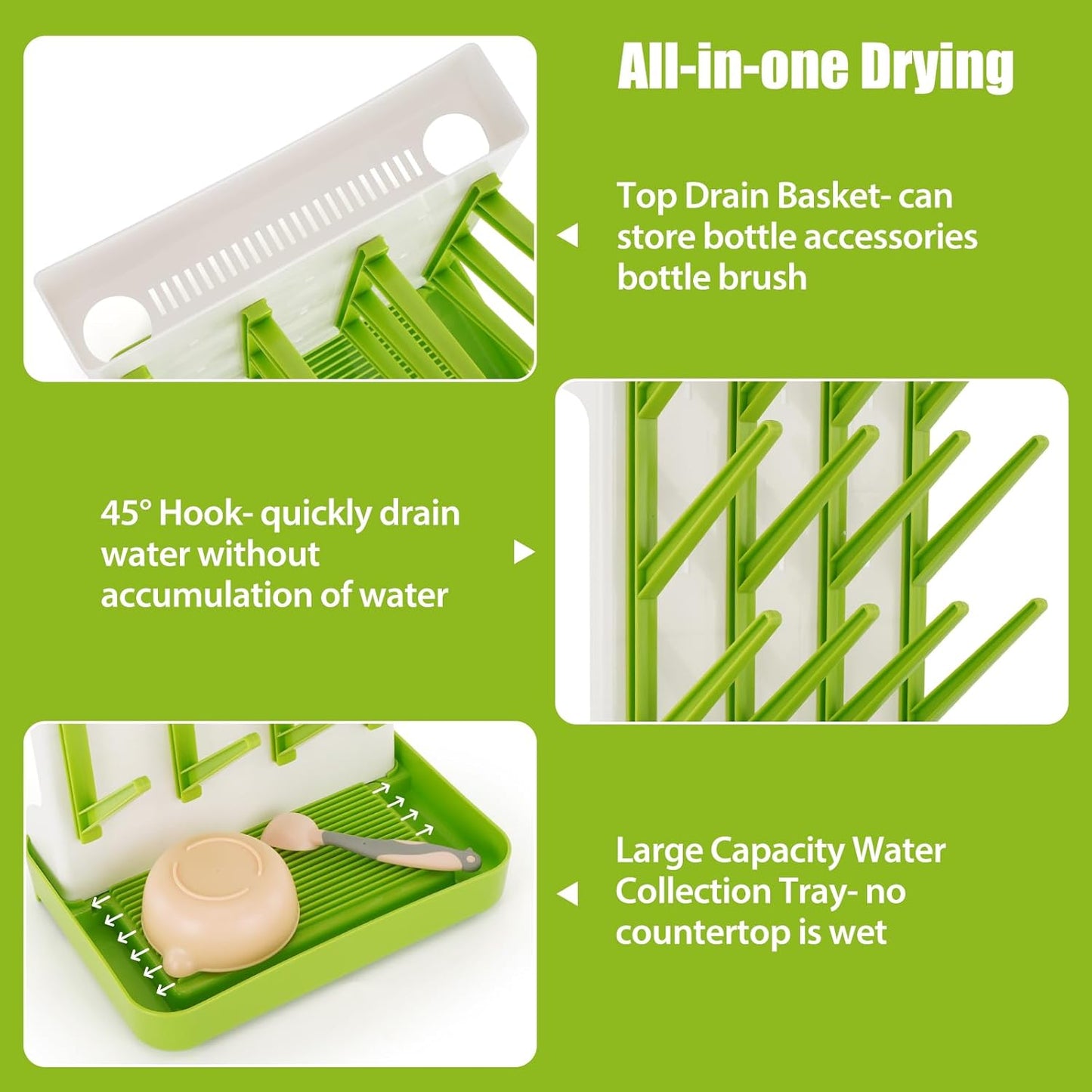 Baby Bottle Drying Rack, 2PCS Space Saving Baby Bottle Organizer for Countertop, Vertical Bottle Dryer Holder with Brushes Holder, Large Bottle Storage Holder 12 Bottles & Baby Accessories