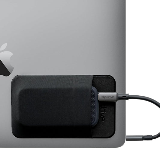 Slipdrive - Portable Hard Drive Sleeve for Laptop - SSD Solid State Drive - Reusable Adhesive - Stick on External Hard Drive Carrying Case - Pocket Pouch (Small, Black)