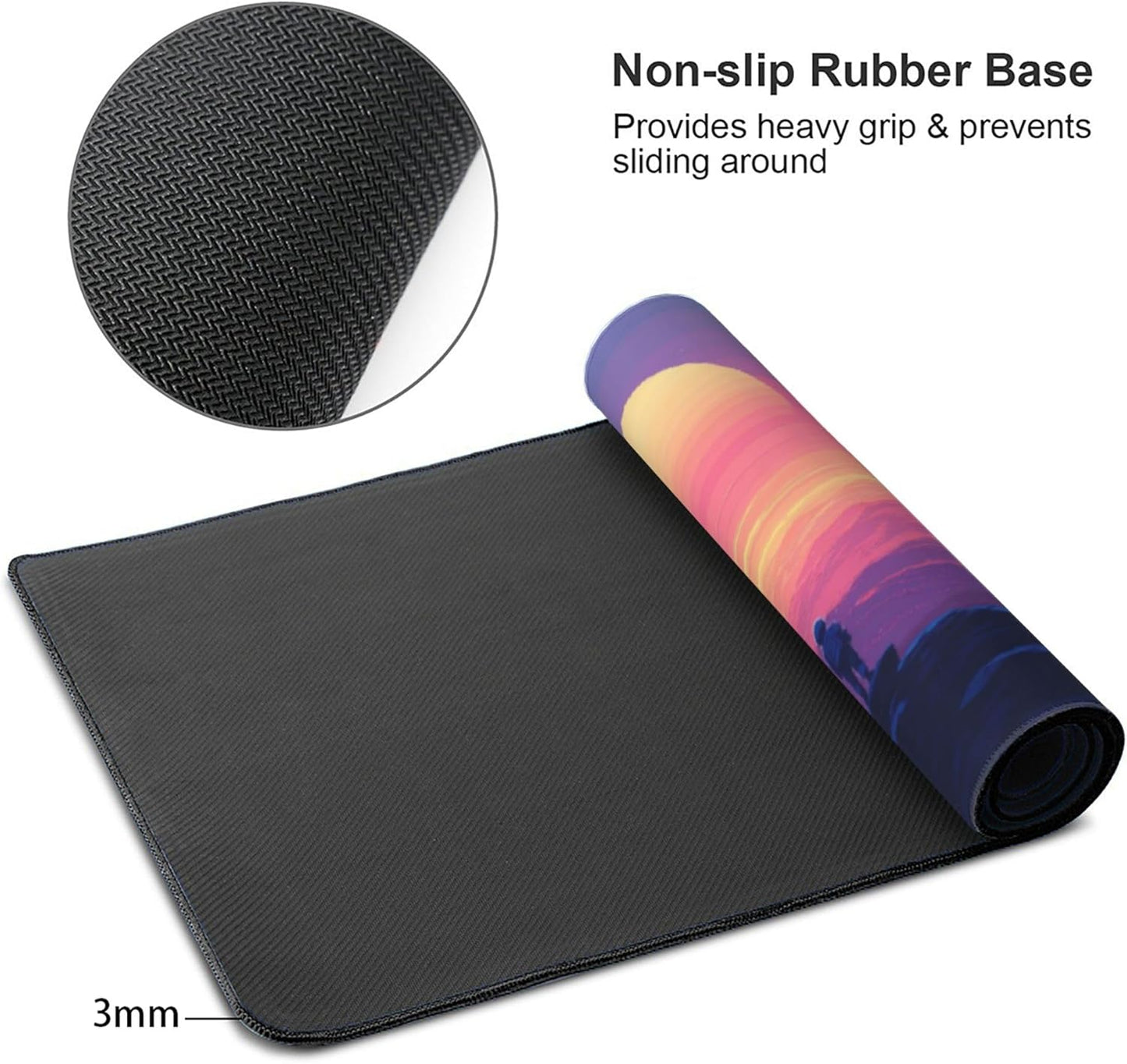 Sunset Mountains Large Mouse Pad, Anime Style Gaming Desk Mat, XXL Keyboard Desk Pad Mat for Desktop, 35.4"x15.7" Non-Slip Base Big Mousepad with Stitched Edges