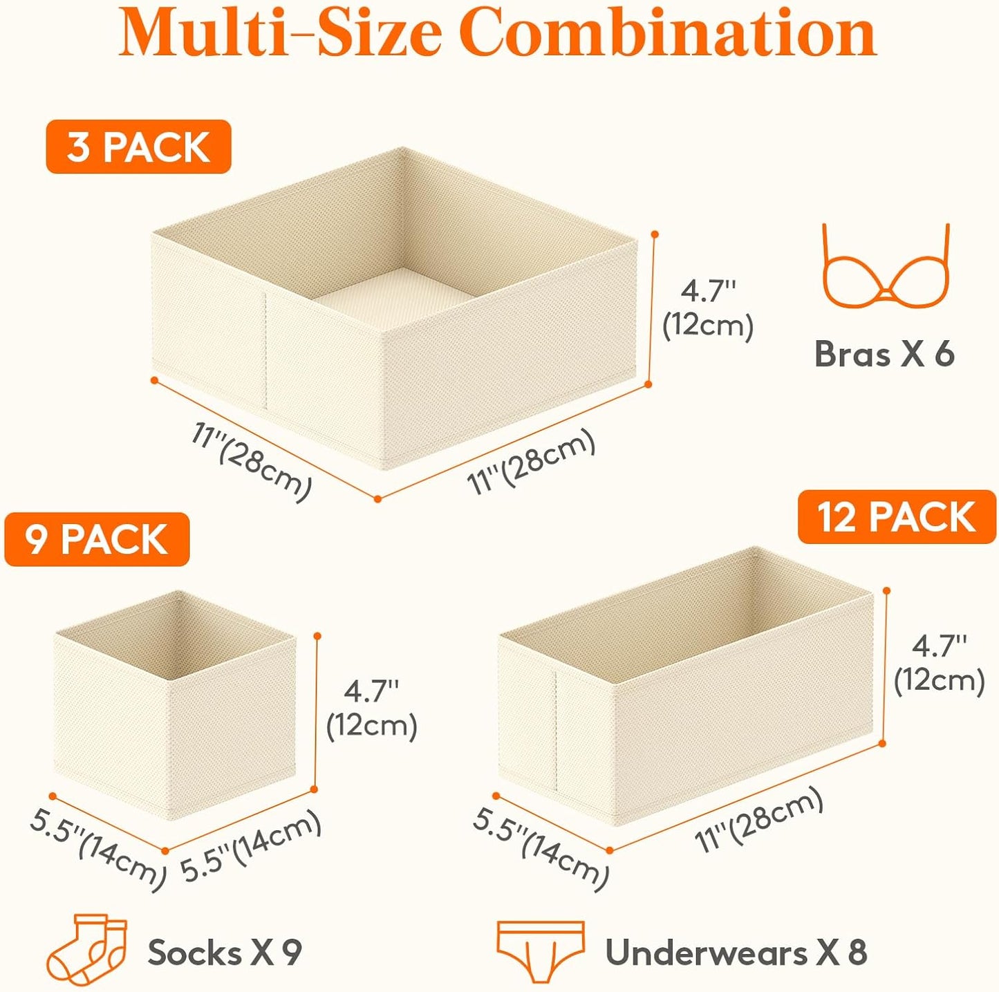 Lifewit 24 Pack Drawer Organizer, Dresser Underwear Drawer Organizer Bins, Foldable Fabric Closet Organizers, Storage Drawer Dividers, Dorm Room Essentials for Clothing, Socks, Towels, Ties Khaki