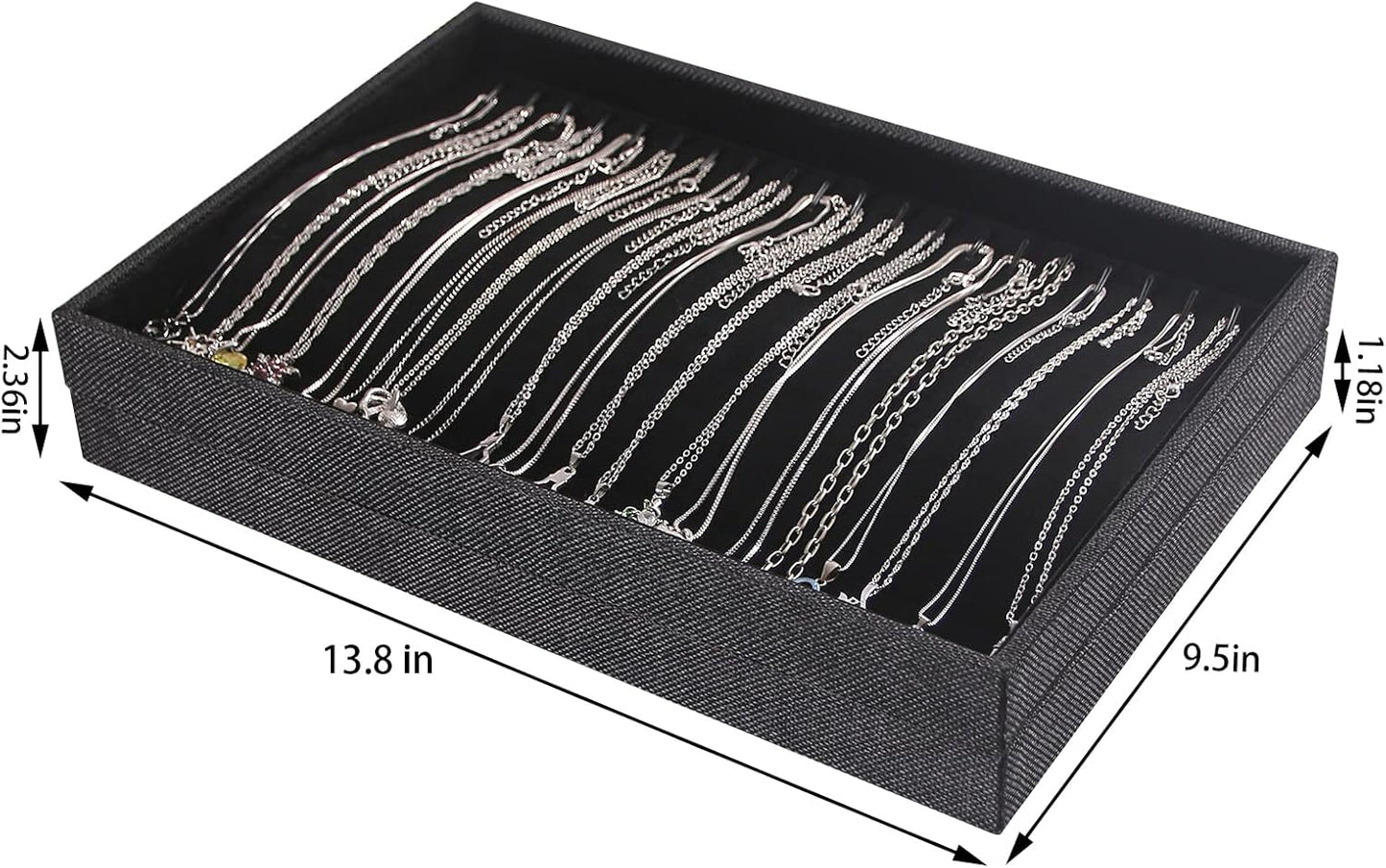 Julysky 2 Pcs/set Stackable Jewelry Organizer Trays，Necklace Tray+Necklace Tray, Jewelry Displays for Selling,Black