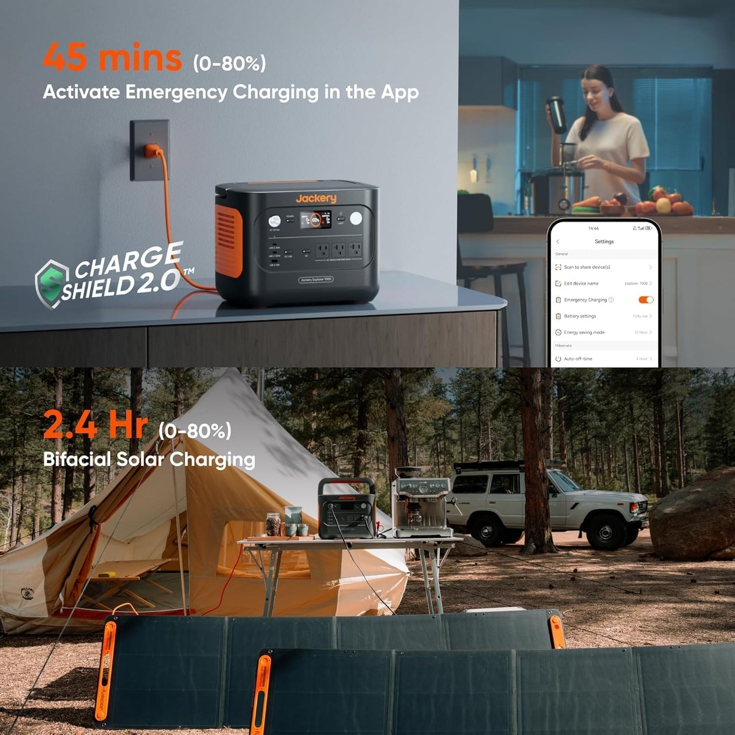 Jackery Explorer 1000 v2 Portable Power Station and 3-Port 102W Fast Charger, 1070Wh LiFePO4 Battery,1500W AC/100W USB-C Output, 1 Hr Fast Charge, Solar Generator for for Outdoor, Camping