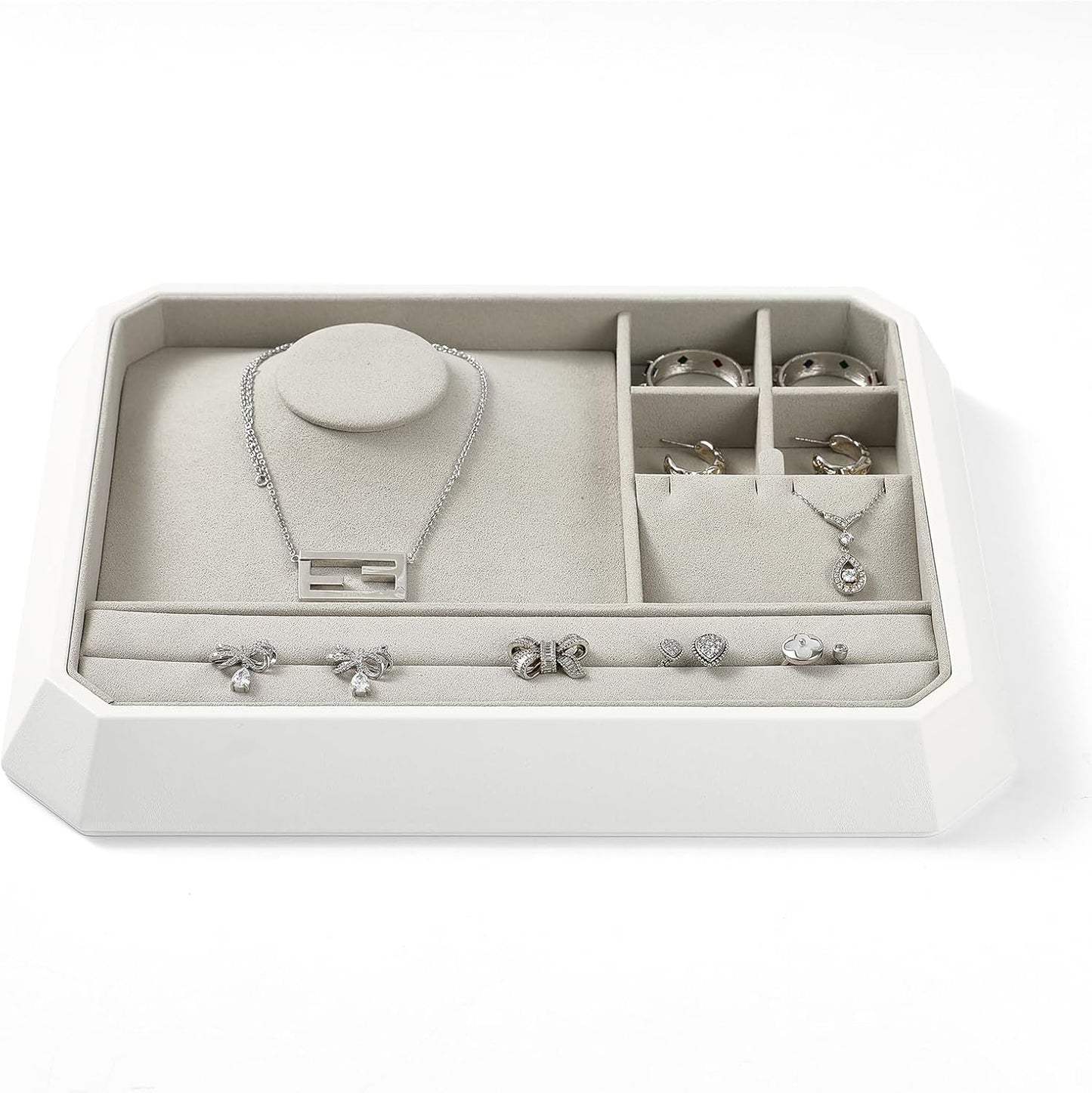 PU Leather Multifunctional Jewelry Display Tray Stackable Jewelry Organizer Tray for Accessory Trade showcase(Grey)