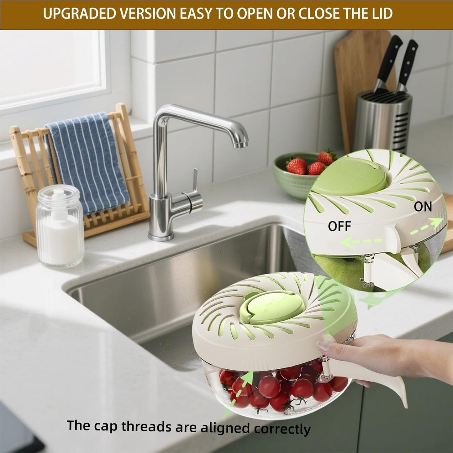 2025 New Upgrade Fruit Washing Bowl with Strainer,3 in 1 Multipurpose Drain Basket with Lid & Ice Box,Foldable Handle Fruit Strainer,1QT(1L)Fruit Washer Perfect for Fridge Storage and Outdoor Picnics