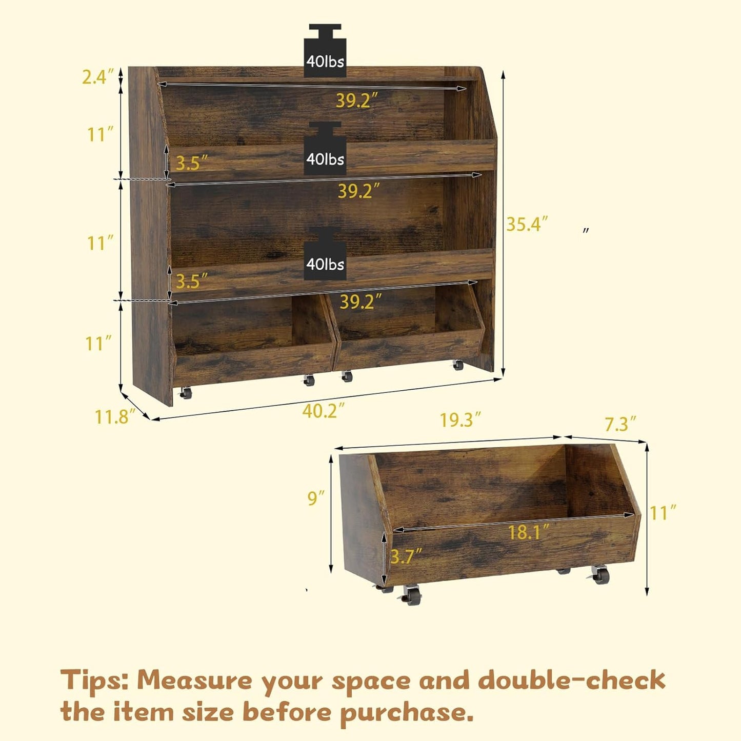 COZPAW Toy Storage Organizer, 3 Tier Montessori Shelf with Movable Bins, Toy Organizers Book Shelf for Kids Room, Playroom, Nursery (Brown)