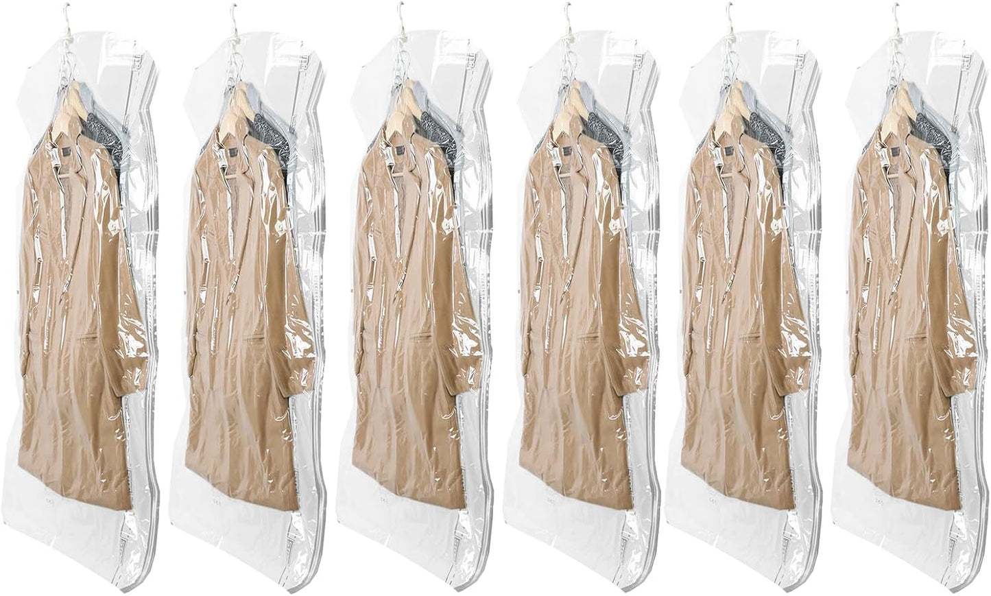TAILI Hanging Vacuum Sealer Storage Space Saver Bags for Clothing, Suits and Jackets, Closet Organizers, 6 Pack Jumbo Clear