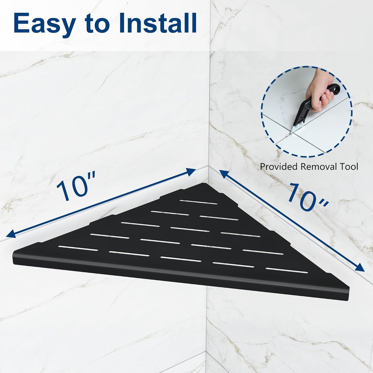 Corner Shower Shelves, 10” Recessed Tile Shower Shelf, 304 Stainless Steel Grout in Corner Tile Shower Shelves, No Drilling, Matte Black, 2 Pack