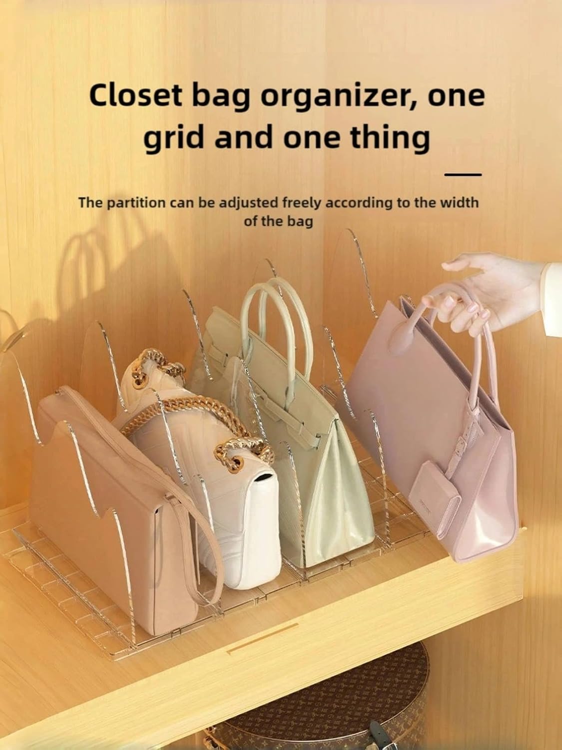 Adjustable Acrylic Purse Organizer for Closet Shelf – Clear Handbag Storage Divider, Pocketbook Rack, Clutch Holder, Purse Shelf Organizer for Women’s Closet Organization