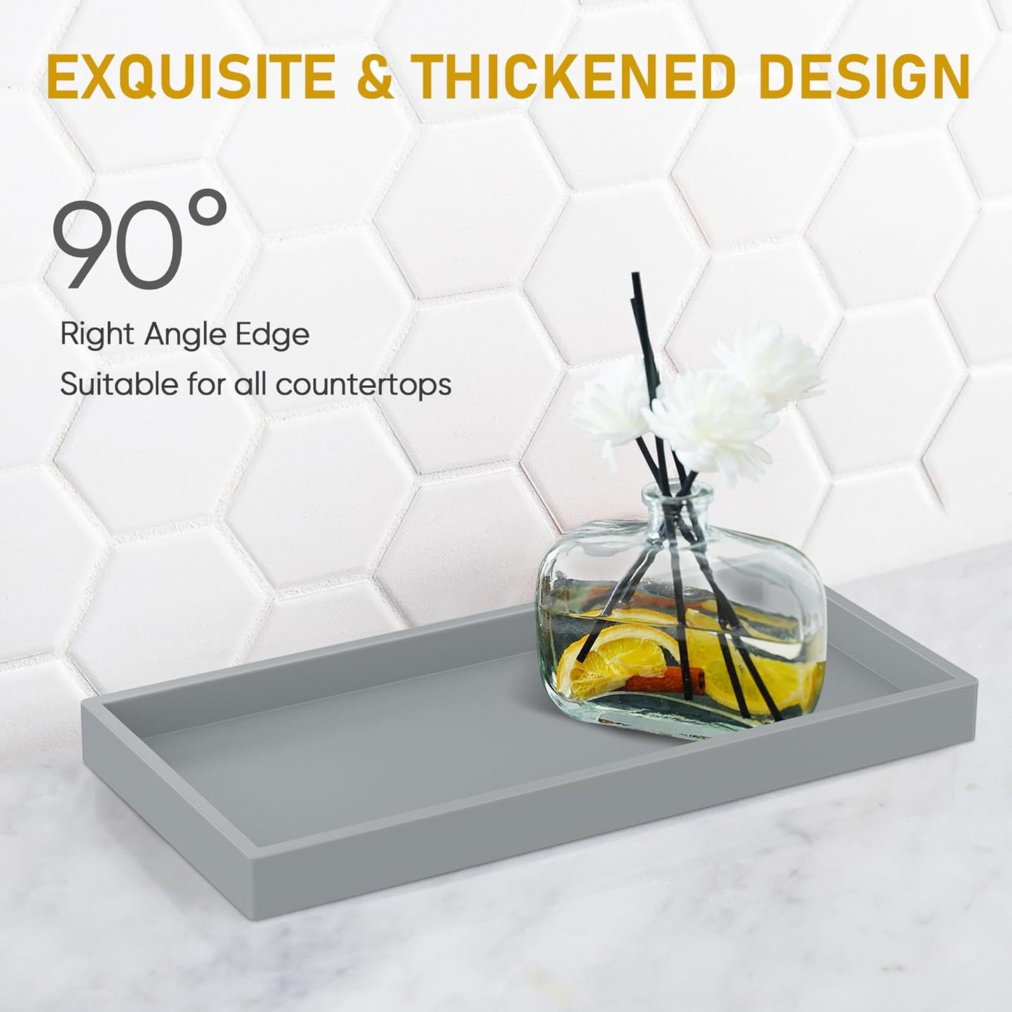 EG-SIPRO Bathroom Counter Tray, Silicone, Rectangular, Gray, Thick, Shatterproof, Soap Dispenser Tray, 10.6'x5.1' or 7.8'x3.9'