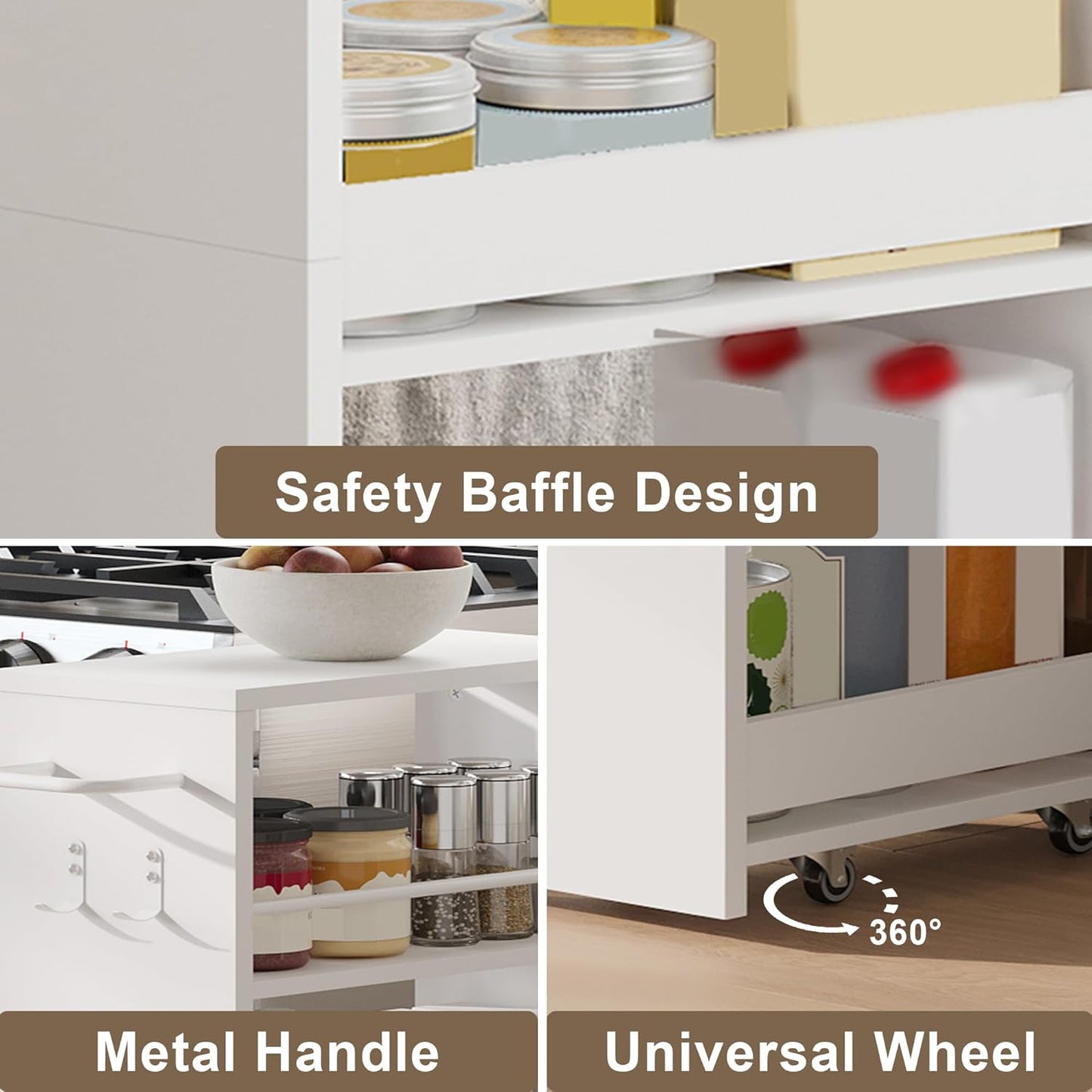 ChooChoo 4-Tier Slim Storage Cart with Handle, 7.87" W Rolling Utility Cart on Universal Wheels, Kitchen Cart Mobile Shelving Organization for Laundry Room, Bathroom & Narrow Places, White