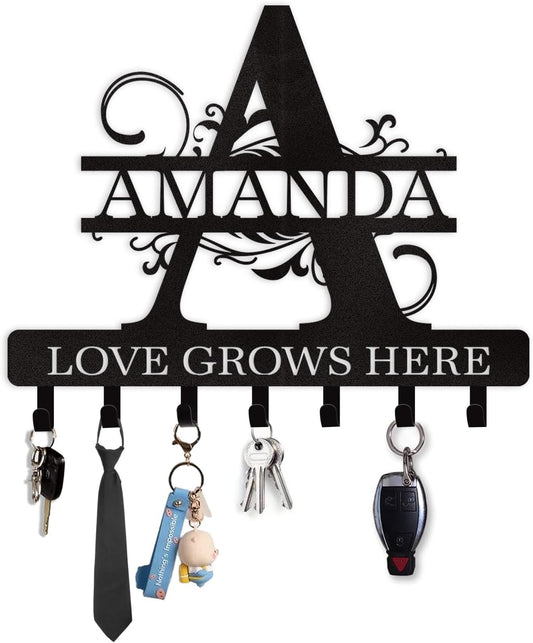 Personalized Key Holder for Wall, Custom Name Key Hooks for Wall Organizer, Customized Anniversary Housewarming Gifts Key Rack Wall Mount for Front Door Hallway Bedroom Decor