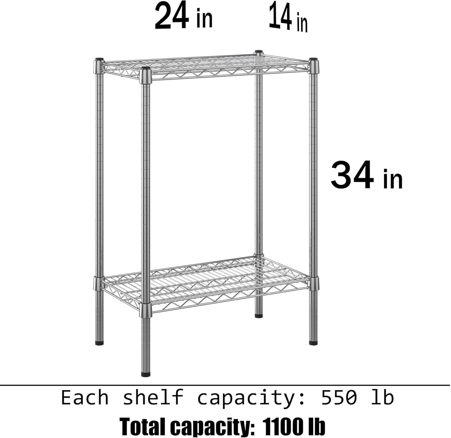 14" Deep x 24" Wide x 34" Height Wire Shelving Kit | 2-Tier | NSF Commercial Storage Rack Unit