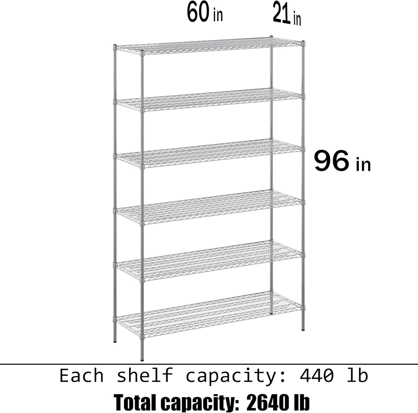 21" Deep x 60" Wide x 96" Height Wire Shelving Kit | 6-Tier | NSF Commercial Storage Rack Unit
