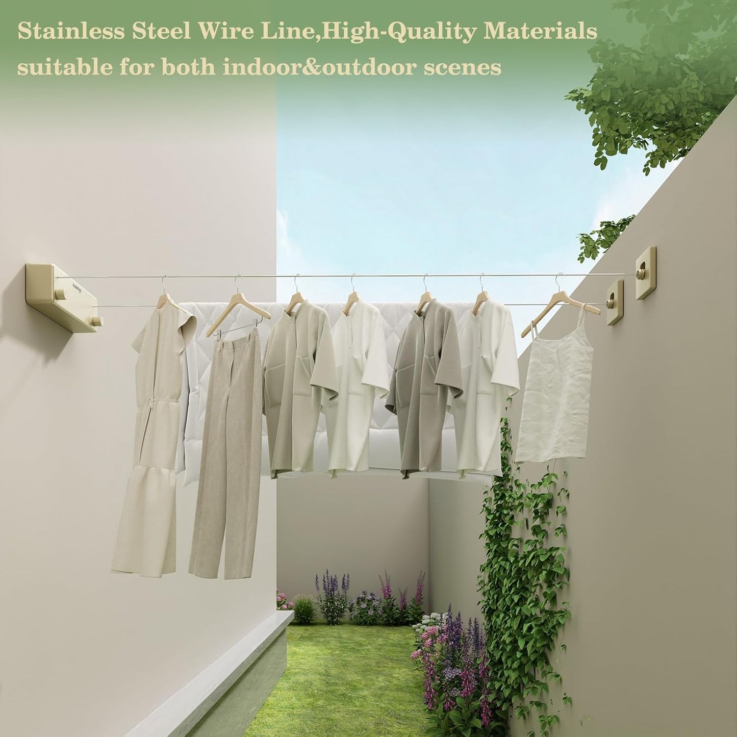 Danpro Retractable Clothesline, 2x13.8ft Designer Drying Line for Luxury Bedroom/Closet, Seamless Blending with Modern Interiors(Gold)