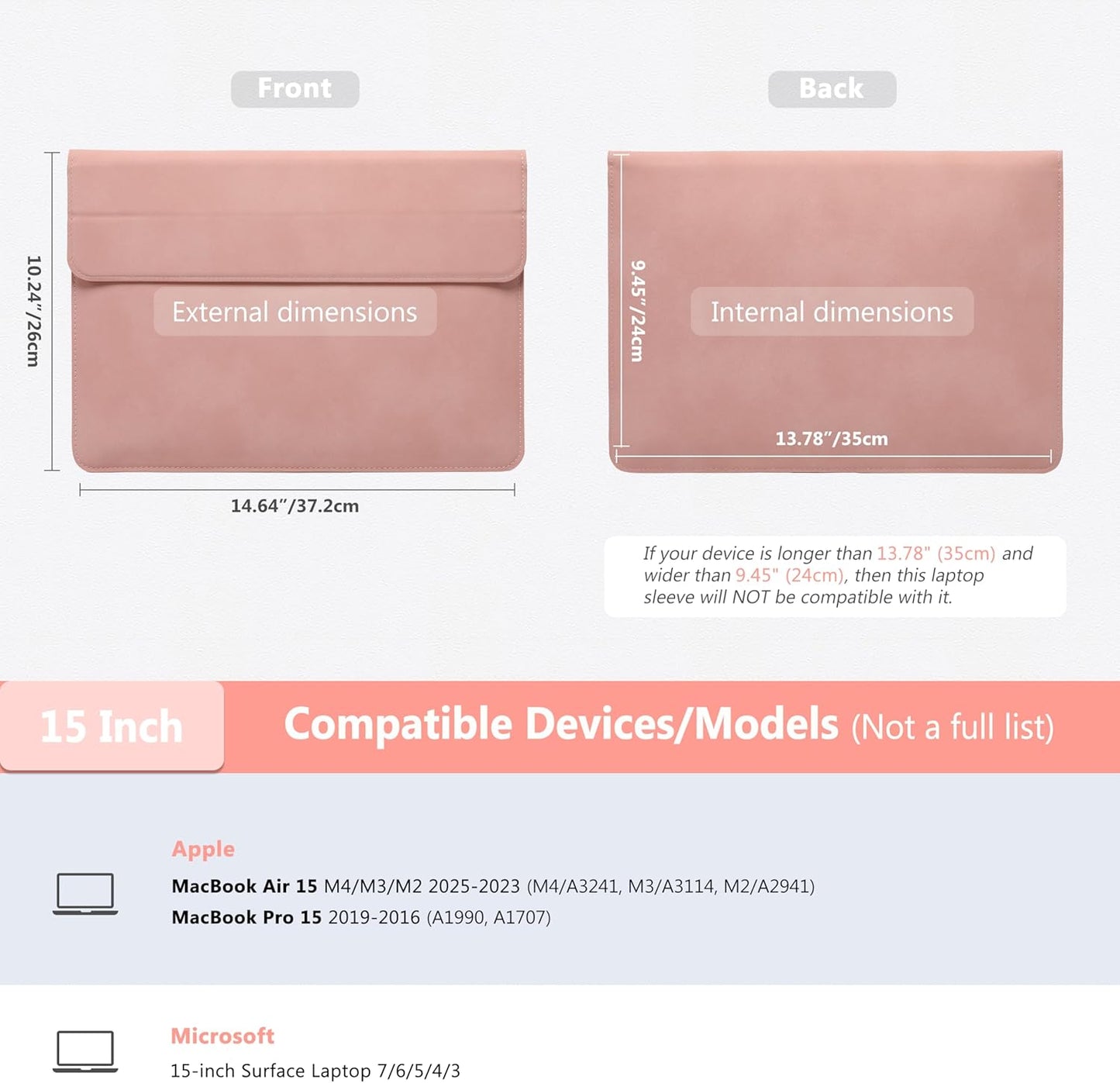 HYZUO 15 Inch Laptop Sleeve Case with Stand for MacBook Air 15 M4 A3241 M3 A3114 M2 A2941 2025-2023, 15" Surface Laptop 7/6/5/4, MacBook Pro 15 A1990 A1707 2019-2016, with Pouch, Pink