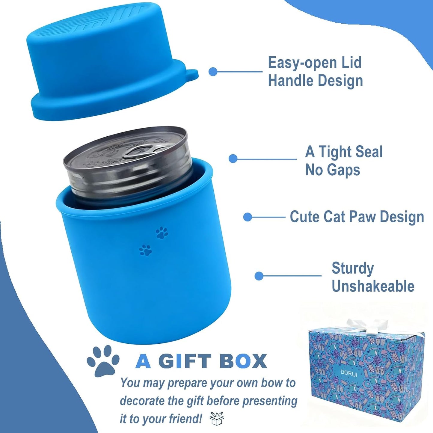Original Canned Dog Food Storage Container | Silicone Can Cover Pet Food Sealer | BPA Free, Airtight, Dishwasher & Freezer Safe (2 Pcs Blue)