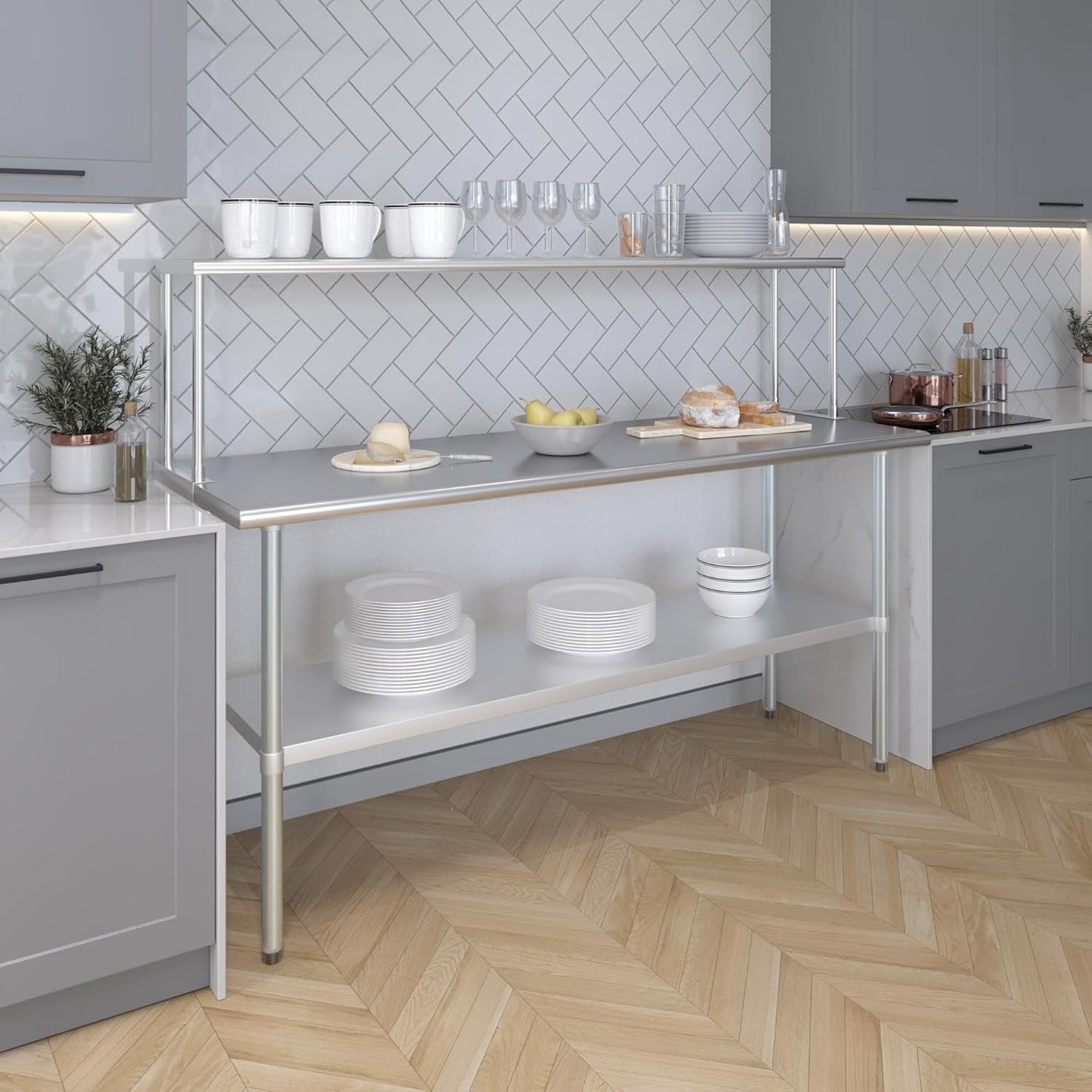 Stainless Steel Work Table with Wide Single Tier Overshelf | 24" x 72" Work Table + 12" Overshelf