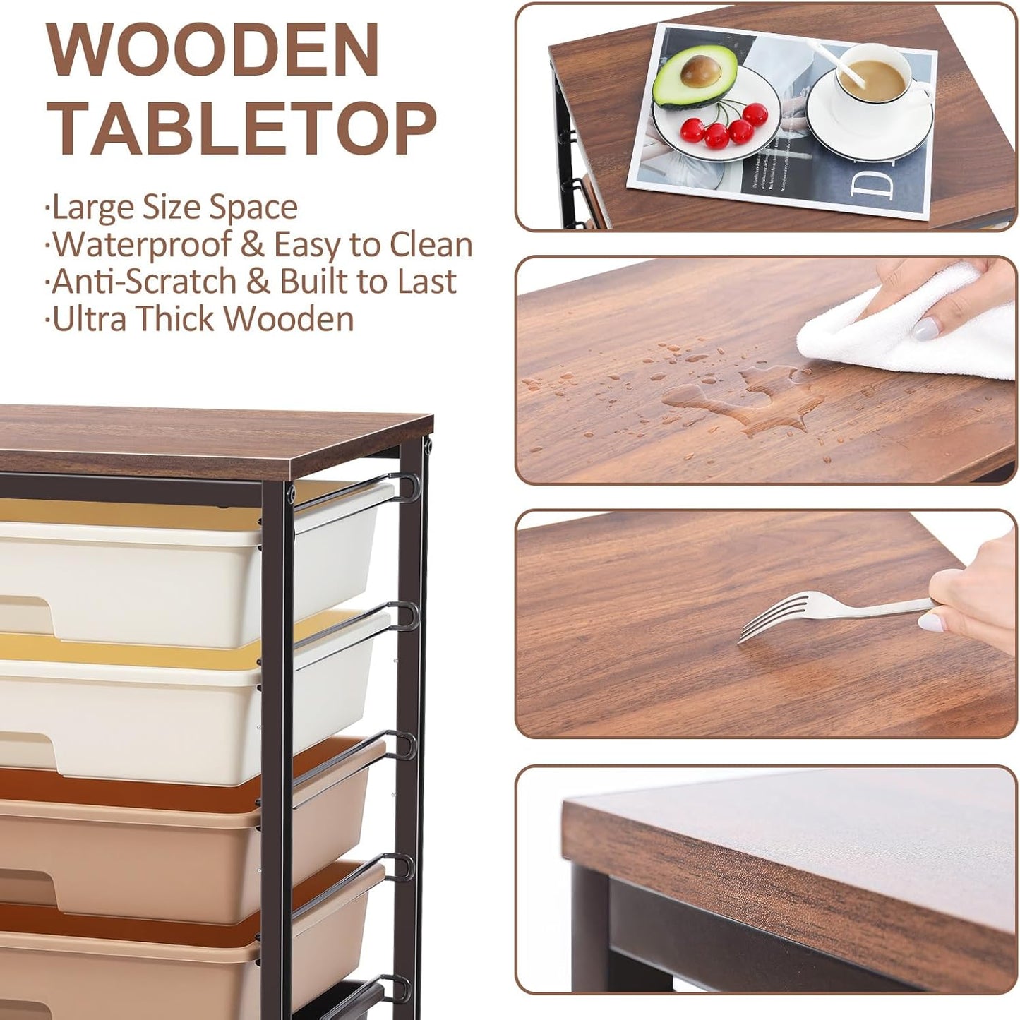 Rolling Storage Cart with Drawers, Rolling Drawer Cart and Wooden Tabletop,Storage Drawer Cart for Living Room,Classroom,Bedroom,Bathroom,Dorm,Office,Brown Gradient