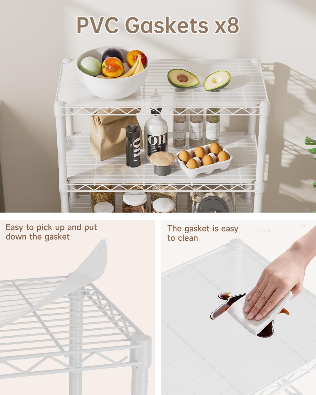 8 Tier Shelves Storage Shelf Wire Closet Bathroom Organizers Metal Pantry Kitchen Garage Shelving Unit Laundry Room Organization Home Rack Net Basket Black with Wheels 12”D X 22”W X 74.2”H