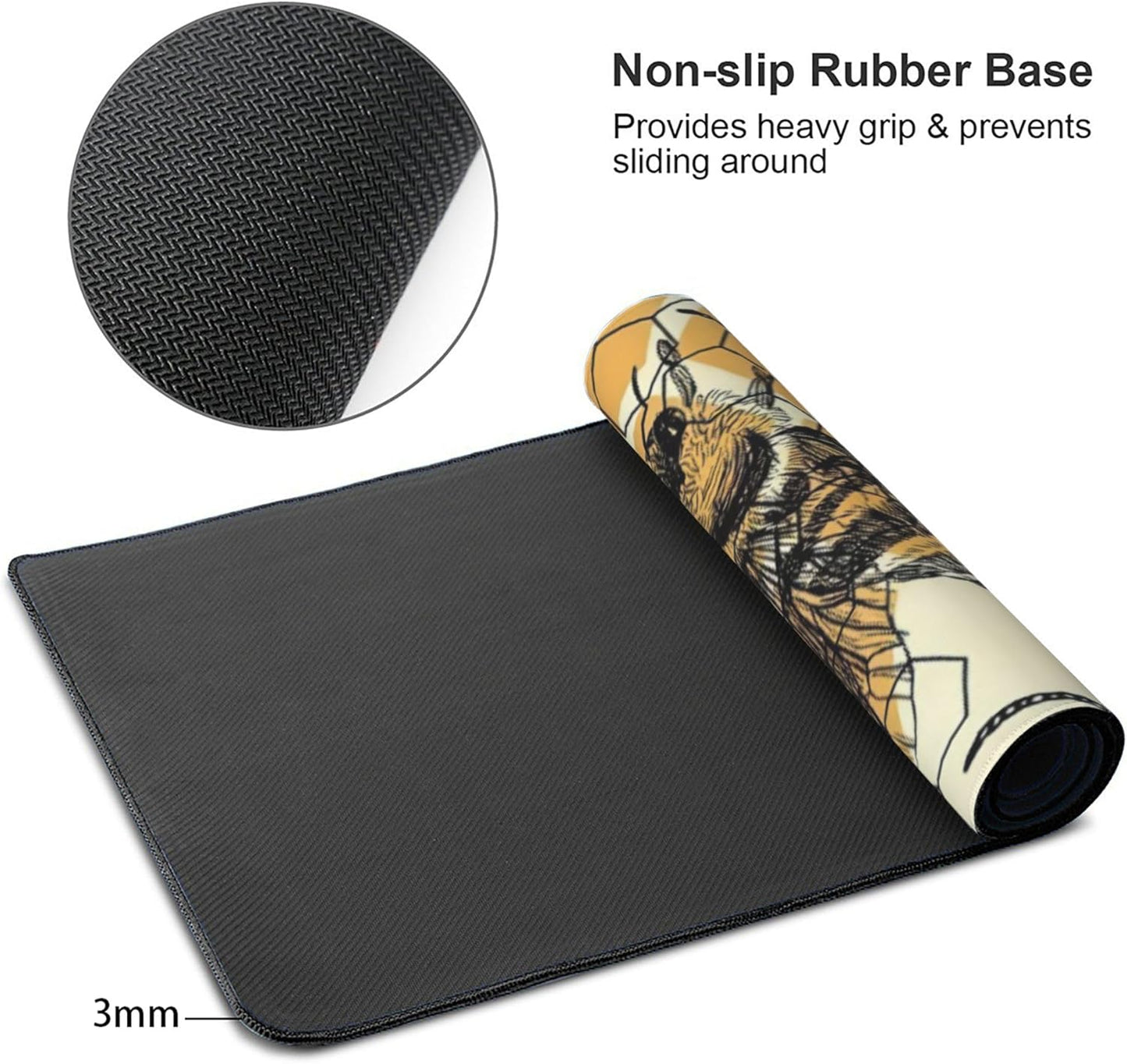 Bee and Honeycomb Large Mouse Pad, Vintage Aesthetic Gaming Desk Mat, XXL Keyboard Desk Pad Mat for Desktop, 35.4"x15.7" Non-Slip Base Big Mousepad with Stitched Edges