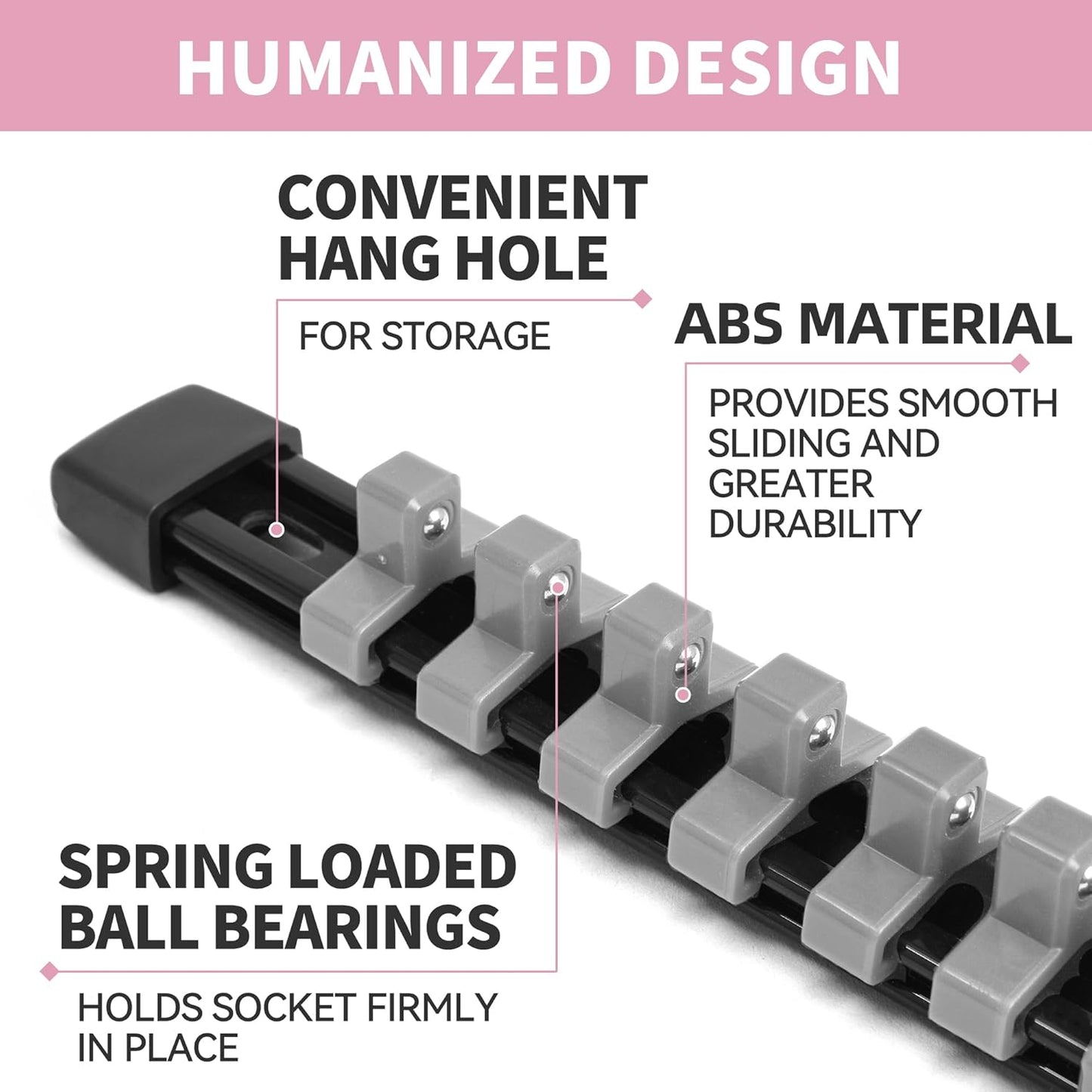 Socket Organizer Drive ABS Tools - Grey Socket Holder, Premium Quality 12 Pieces Socket Holders Kit 1/4-Inch x 64 Clips, 3/8-Inch x 60 Clips, 1/2-Inch x 48 Clips（12PC,Grey)