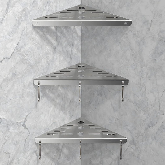 Shower Corner Shelf 304 Stainless Steel Shower Caddy 3 Tier Shower Organizer Niche Extra 6 Hangers Shelves 40 lbs Large Capacity Bathroom Storage for Inside Anti-Rust Drilling Installation(Silver)