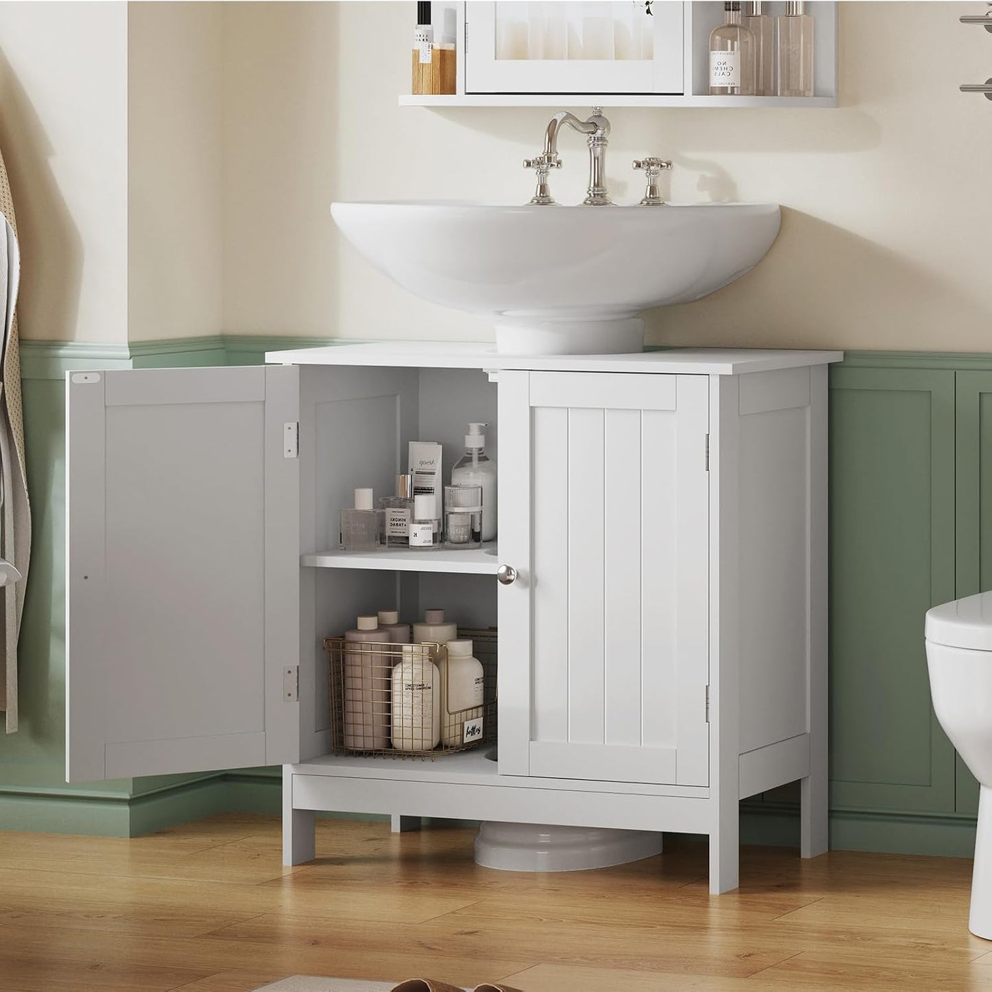 TEENFON Pedestal Sink Storage Cabinet, Under Sink Cabinet with 2 Doors & Shelf, Under Bathroom Sink Cabinet, Pedestal Sink Storage for Bathroom, White