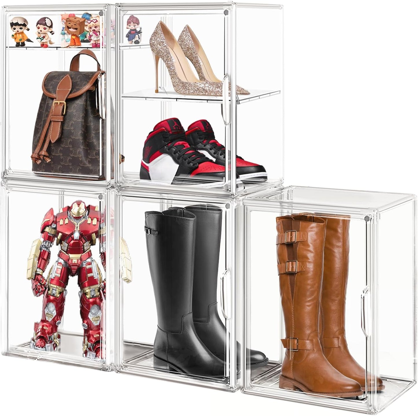 Tall Boot Storage Box Super Large Boot Storage Organizer for Closet Clear XX-Large Acrylic Dispaly Case with Magnetic Lids for Shoe,Helmets,Figures