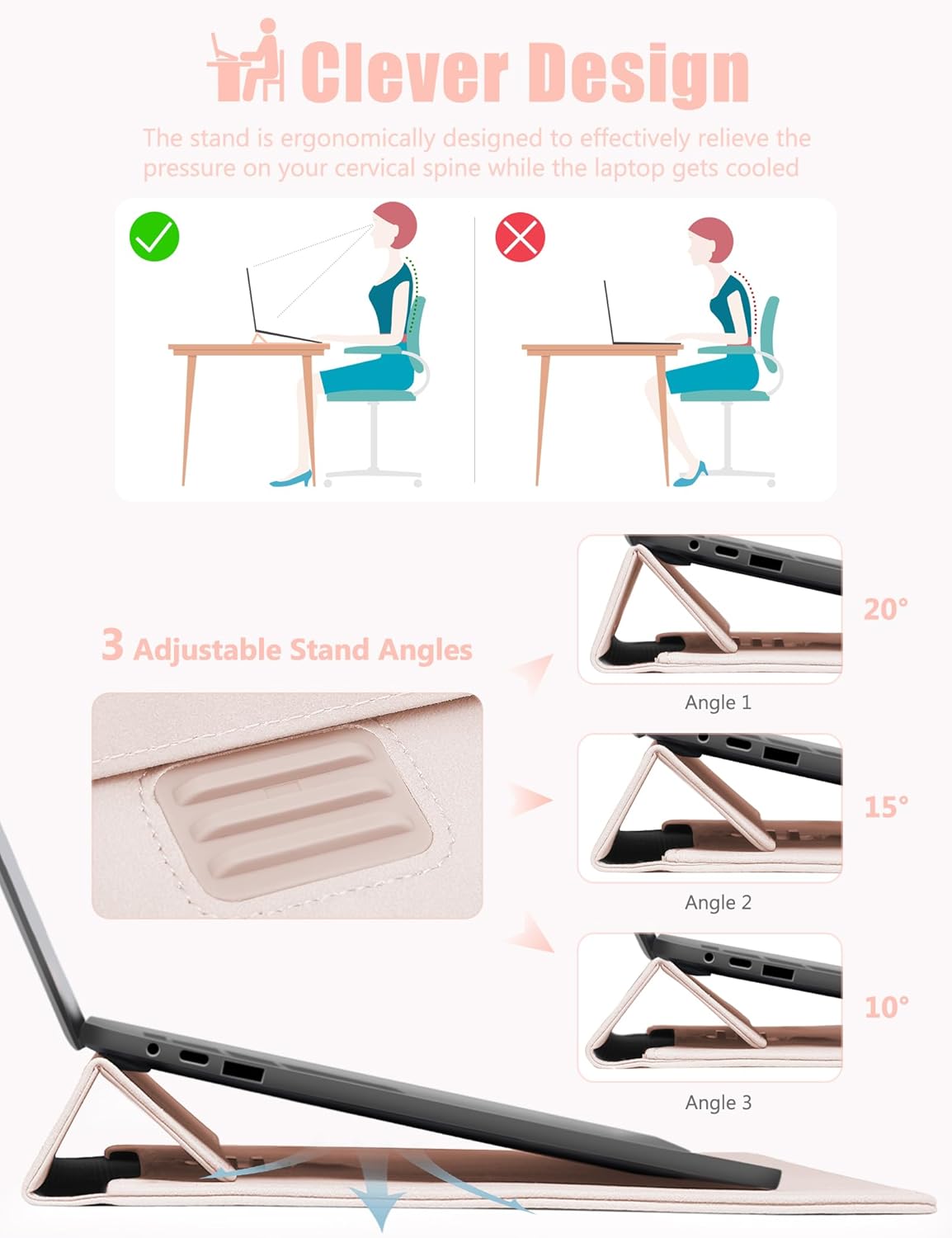 HYZUO 15-16 Inch Laptop Sleeve Case with Stand for MacBook Pro 16 M4/M3/M2/M1 2025-2019, MacBook Pro 15 2015-2012, XPS 15, Samsung Galaxy Book Flex/Pro 15, Apricot