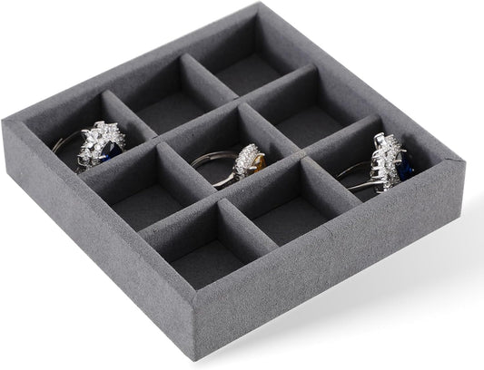 Dark Blue Jewelry Display Tray Ring Necklace Earring Bangle Organizer Multifunctional Storage Case for Jewelry Showcase (Small 9 Grids Tray)