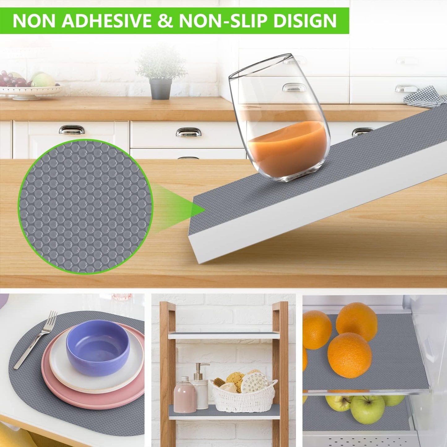 Shelf Liners for Kitchen Cabinets Refrigerator Liners Waterproof & Oil-Proof Kitchen Cupboard Liner Non-Slip Drawer Mats Non Adhesive Fridge Liner for Shelves - Grey 23.6 x 236.2 Inches