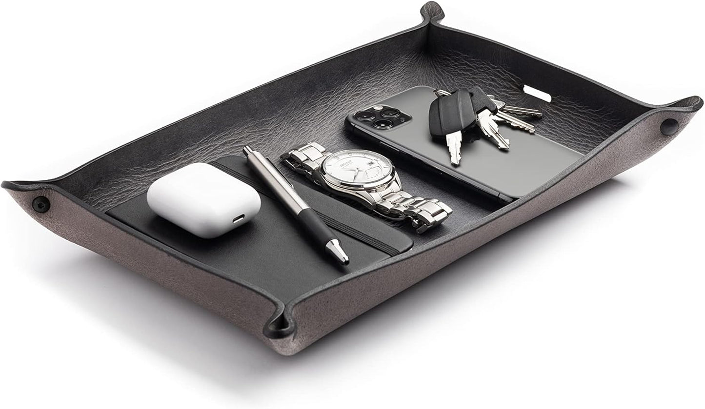 Main Street Forge Leather Valet Tray for Men – Rustic EDC Organizer for Keys, Phone & Wallet – Made in USA – Avalanche Gray