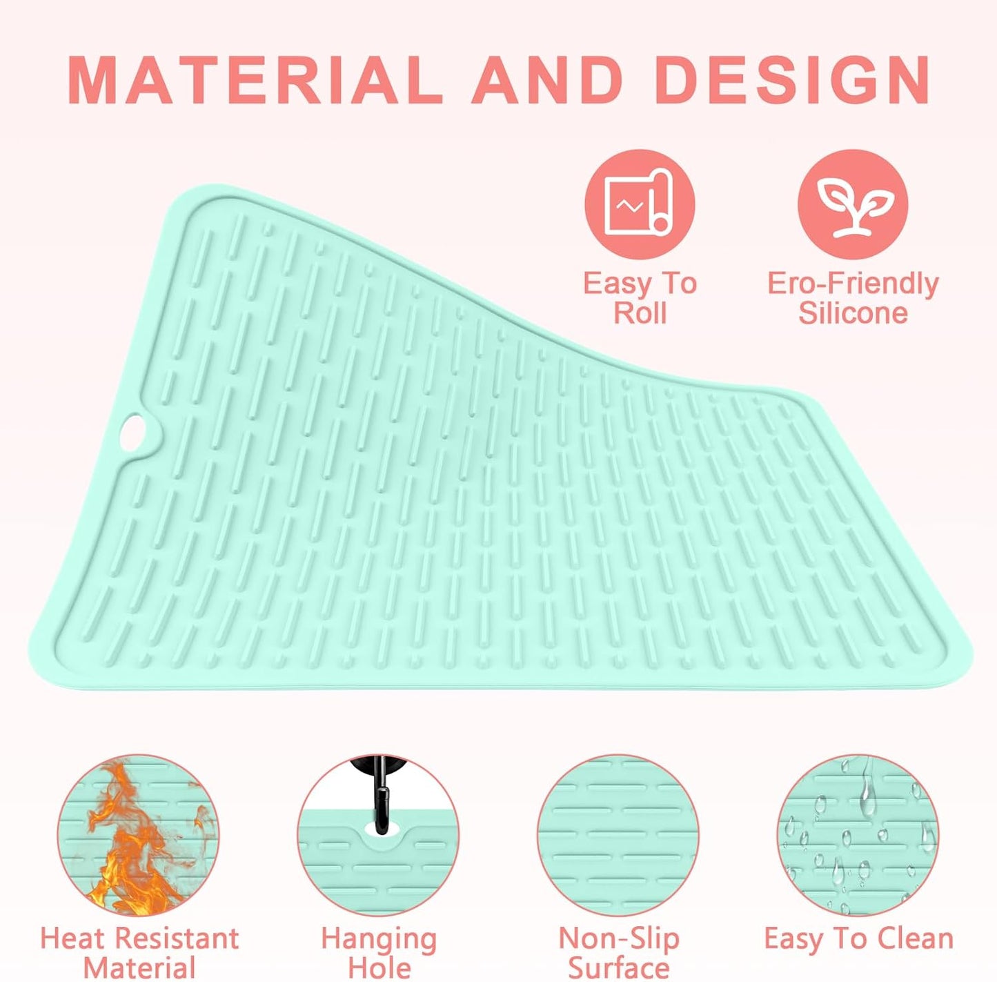 Oversize Silicone Heat Resistant Mat for Curling Irons, Flat Irons, Hair Straighteners and Hot Hair Styling Tools, Portable Hot Tools Sleeve Pad for Travel Vanity Salon(14.2" x 11.0")