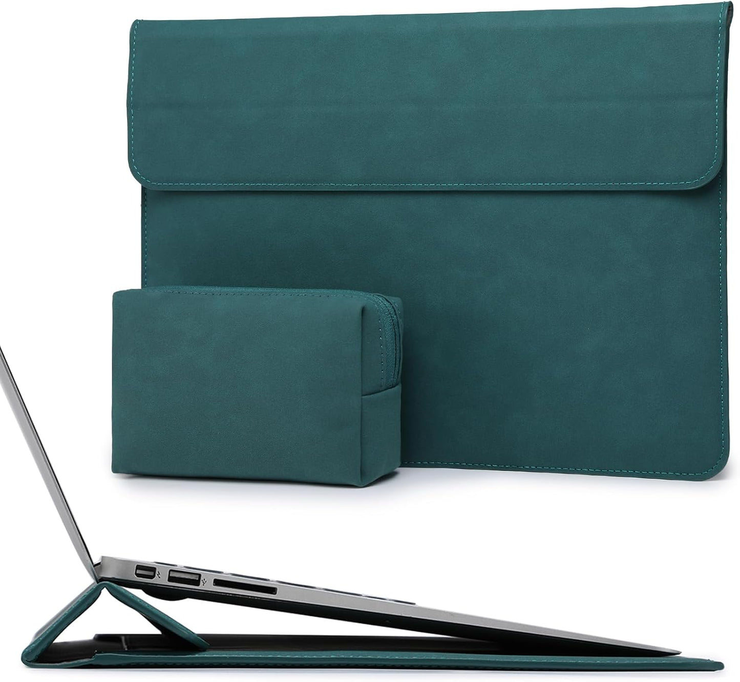 HYZUO 15 Inch Laptop Sleeve Case with Stand for MacBook Air 15 M4 A3241 M3 A3114 M2 A2941 2025-2023, 15" Surface Laptop 7/6/5/4, MacBook Pro 15 A1990 A1707 2019-2016, with Pouch, Dark Green