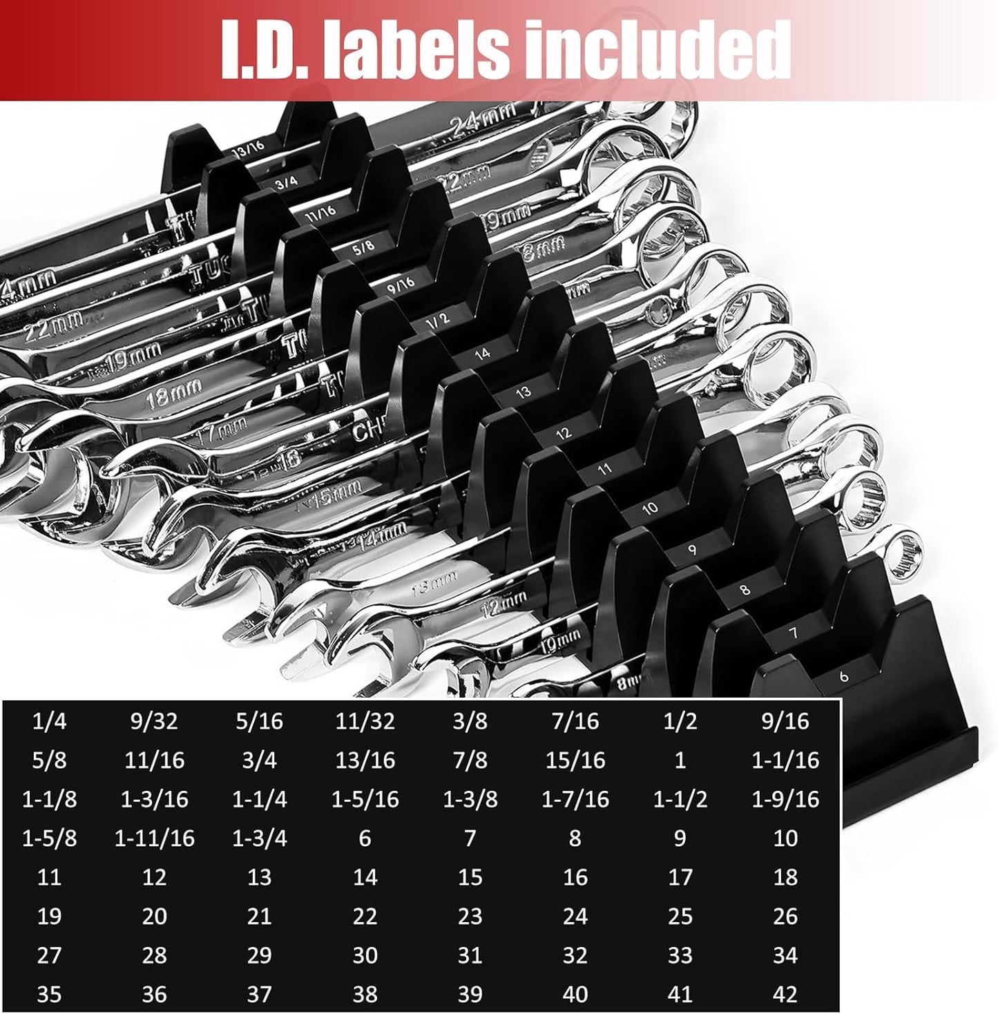 60PCS Magnetic Modular Wrench Organizer Wrench Holder - Wrenchs Tool Organizers for Tool Drawer Storage, Wrenchs Rack with Metric SAE Labels, Tool Storage Set Holder Festival for Mechanics