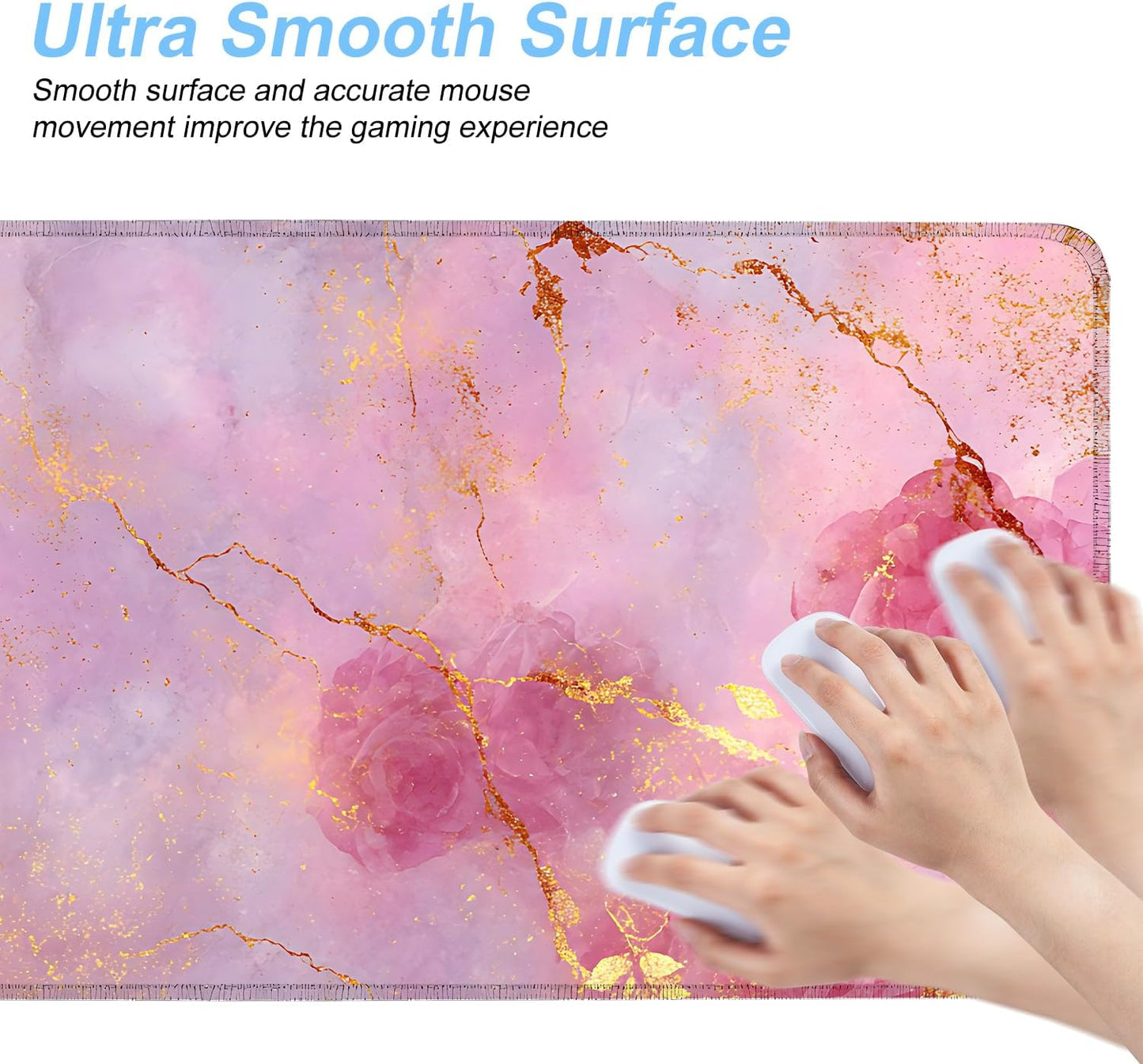Elegant Pink Rose and Gold Marble Mouse Pad – 31.5" x 11.8" Extended Desk Mat with Abstract Floral Design – Luxurious Non-Slip Surface for Office & Home Decor
